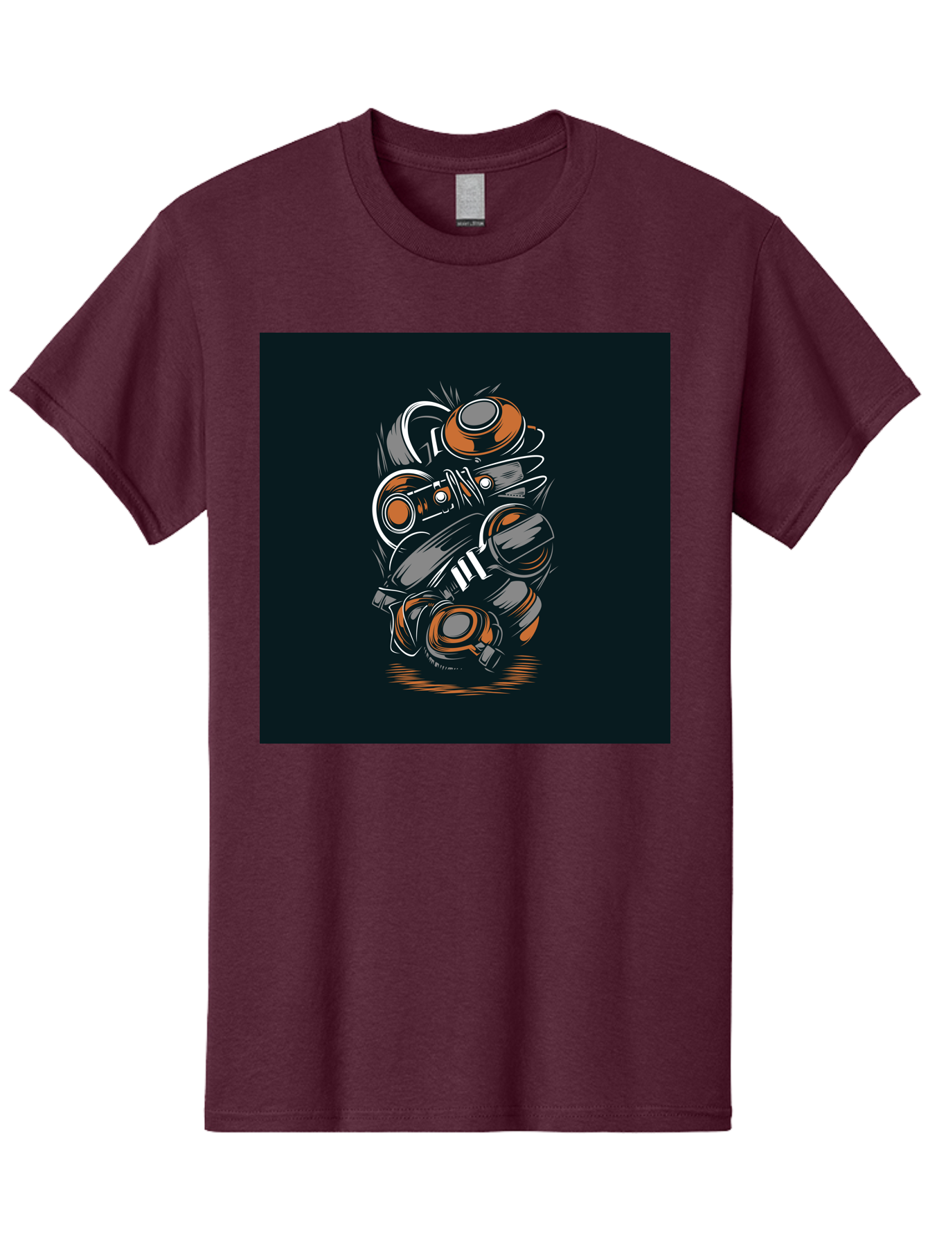 Gas-Mask-Illustration Men'S Graphic Tee, 100% Cotton, Comfortable Casual Summer Wear, Machine Washable, Gas Mask Illustration, Safety Gear, Protective Equipment, Orange And Gray Design, Abstract Art, Modern Graphic, Industrial Style, Aab468 13
