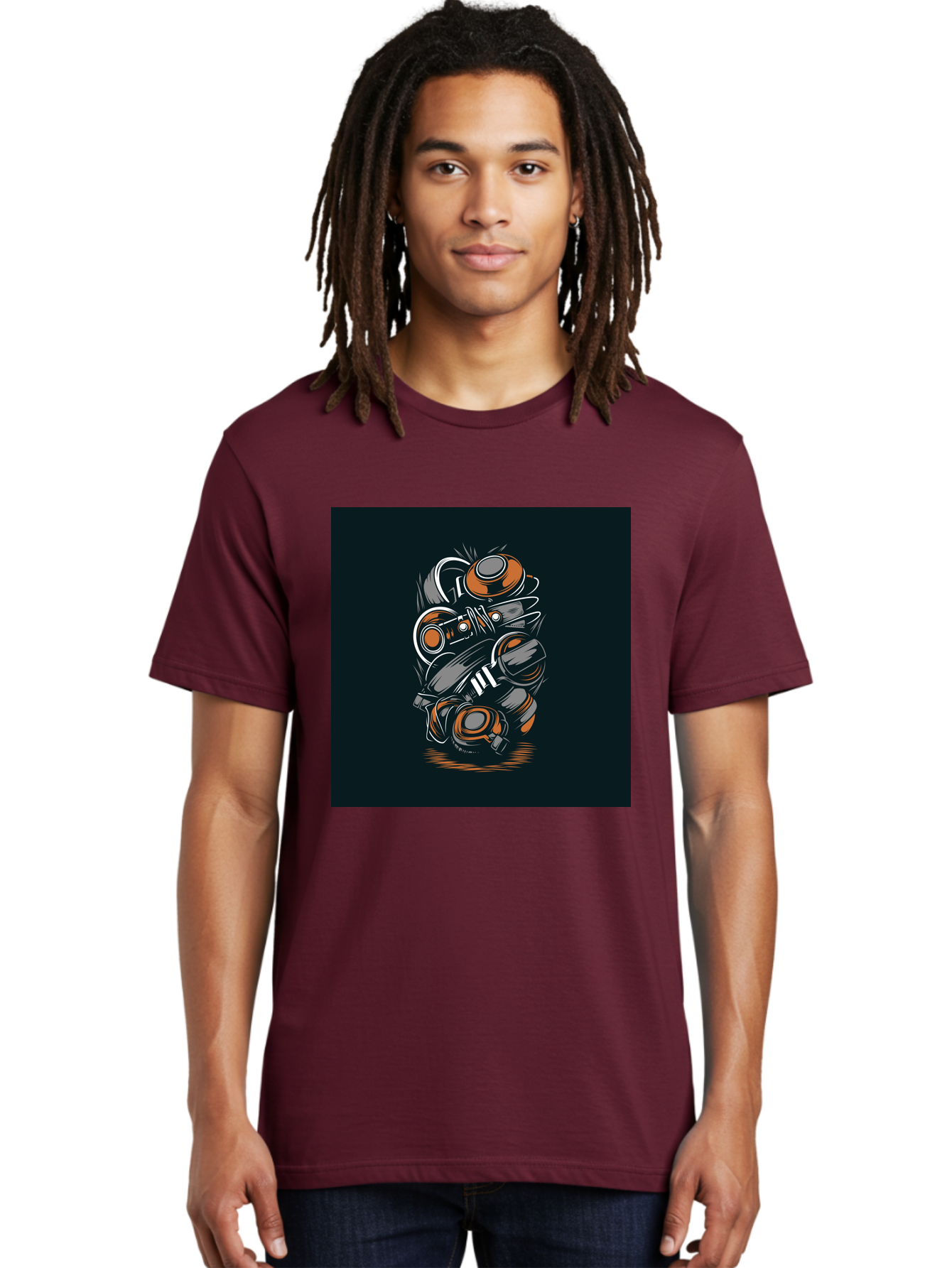 Gas-Mask-Illustration Men'S Graphic Tee, 100% Cotton, Comfortable Casual Summer Wear, Machine Washable, Gas Mask Illustration, Safety Gear, Protective Equipment, Orange And Gray Design, Abstract Art, Modern Graphic, Industrial Style, Aab468 14