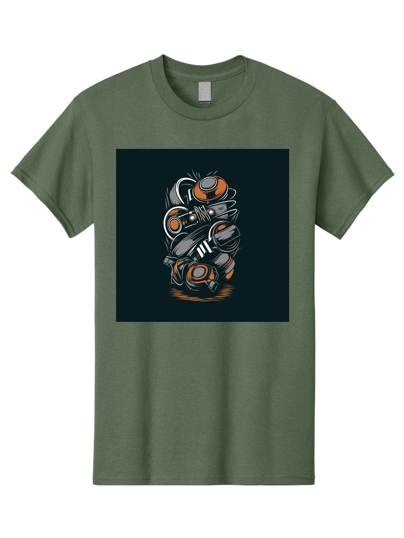 Gas-Mask-Illustration Men'S Graphic Tee, 100% Cotton, Comfortable Casual Summer Wear, Machine Washable, Gas Mask Illustration, Safety Gear, Protective Equipment, Orange And Gray Design, Abstract Art, Modern Graphic, Industrial Style, Aab468 10