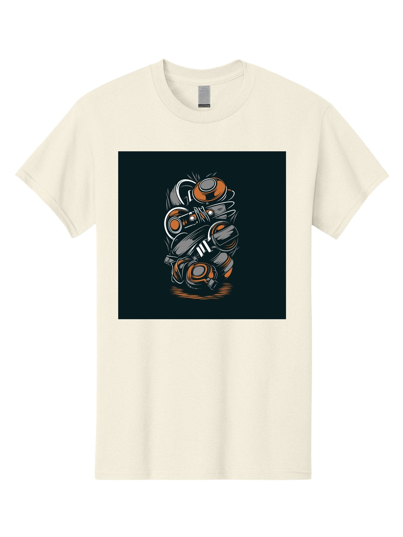Gas-Mask-Illustration Men'S Graphic Tee, 100% Cotton, Comfortable Casual Summer Wear, Machine Washable, Gas Mask Illustration, Safety Gear, Protective Equipment, Orange And Gray Design, Abstract Art, Modern Graphic, Industrial Style, Aab468 8