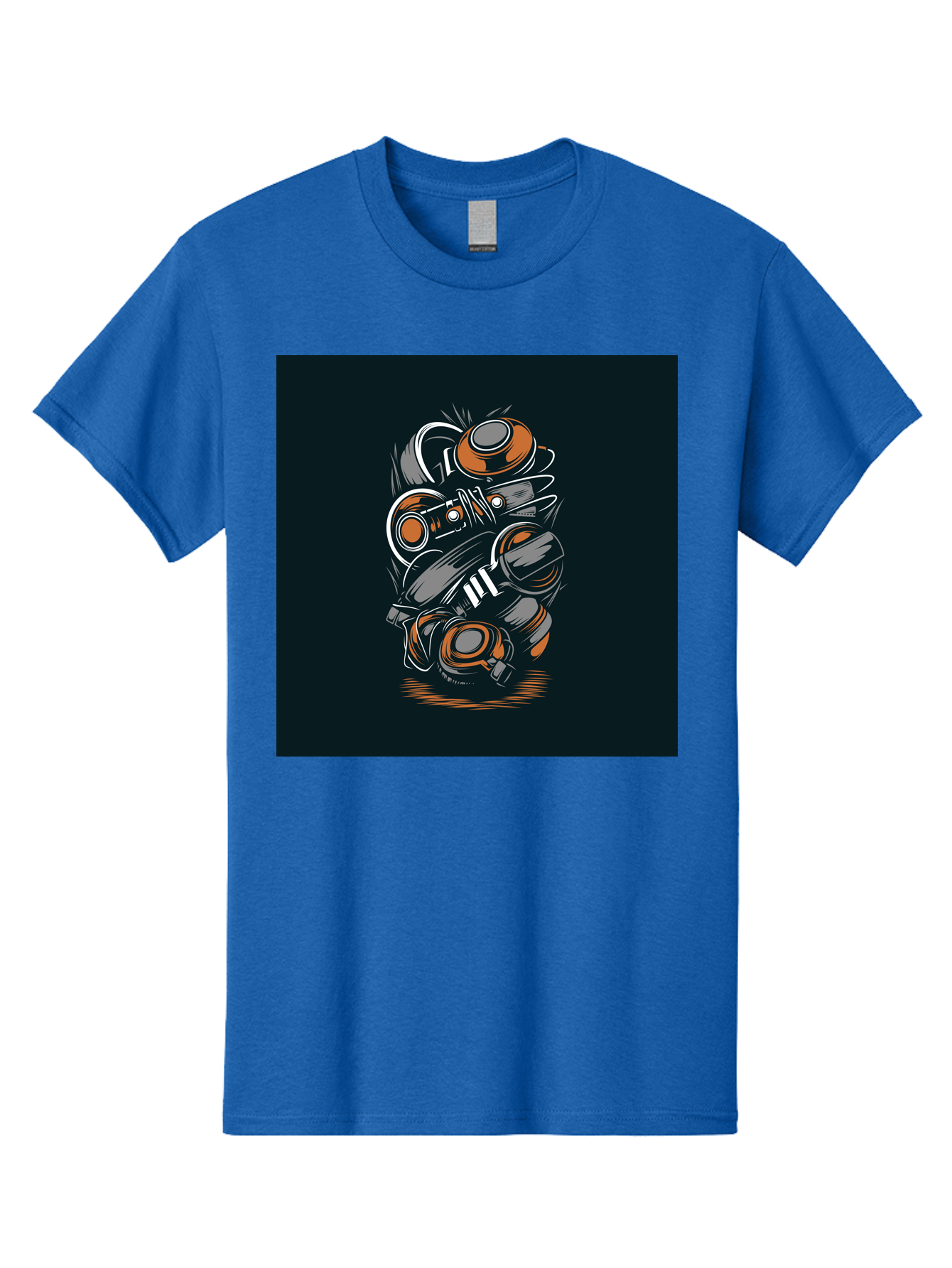 Gas-Mask-Illustration Men'S Graphic Tee, 100% Cotton, Comfortable Casual Summer Wear, Machine Washable, Gas Mask Illustration, Safety Gear, Protective Equipment, Orange And Gray Design, Abstract Art, Modern Graphic, Industrial Style, Aab468 25