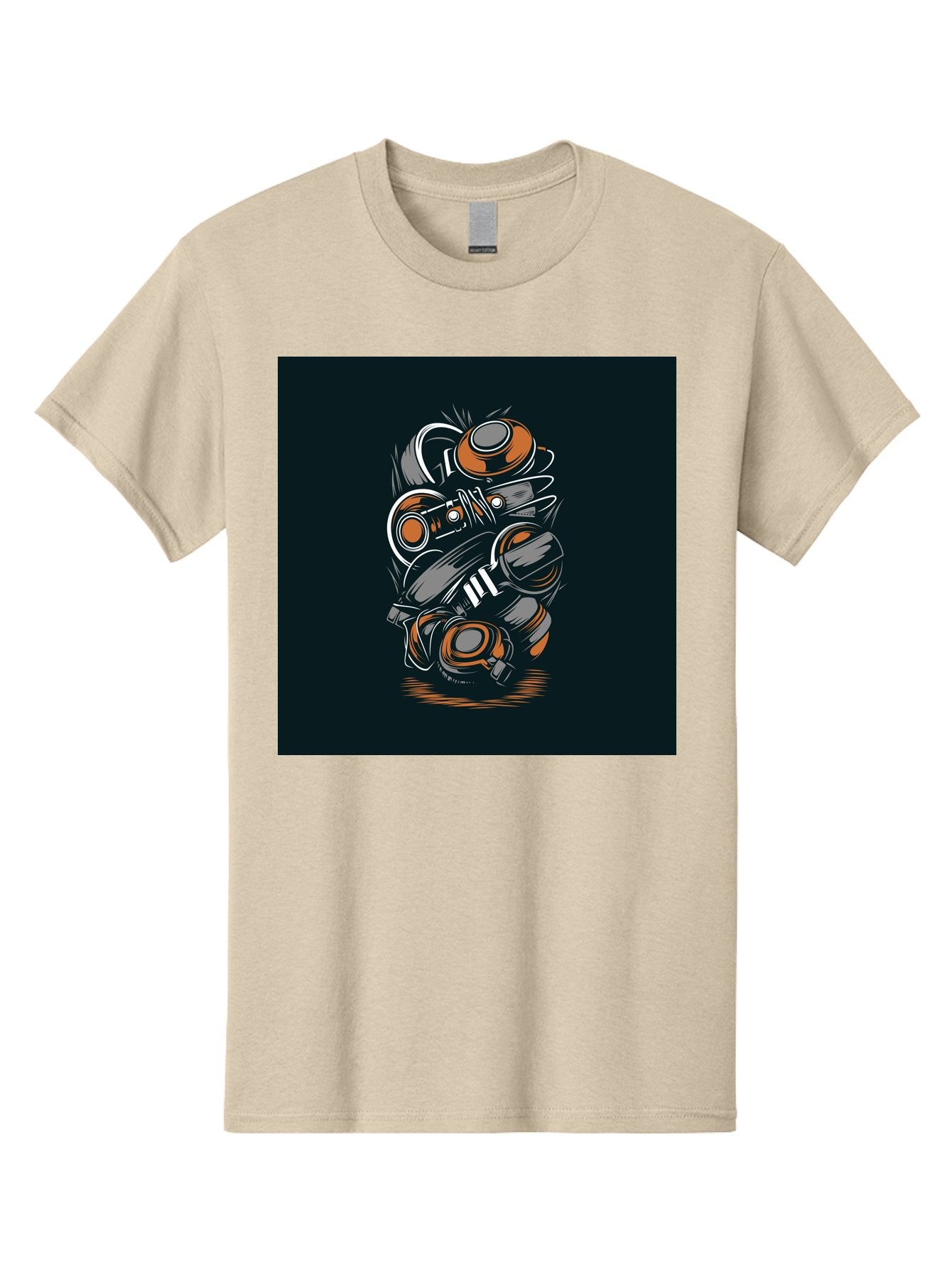 Gas-Mask-Illustration Men'S Graphic Tee, 100% Cotton, Comfortable Casual Summer Wear, Machine Washable, Gas Mask Illustration, Safety Gear, Protective Equipment, Orange And Gray Design, Abstract Art, Modern Graphic, Industrial Style, Aab468 4