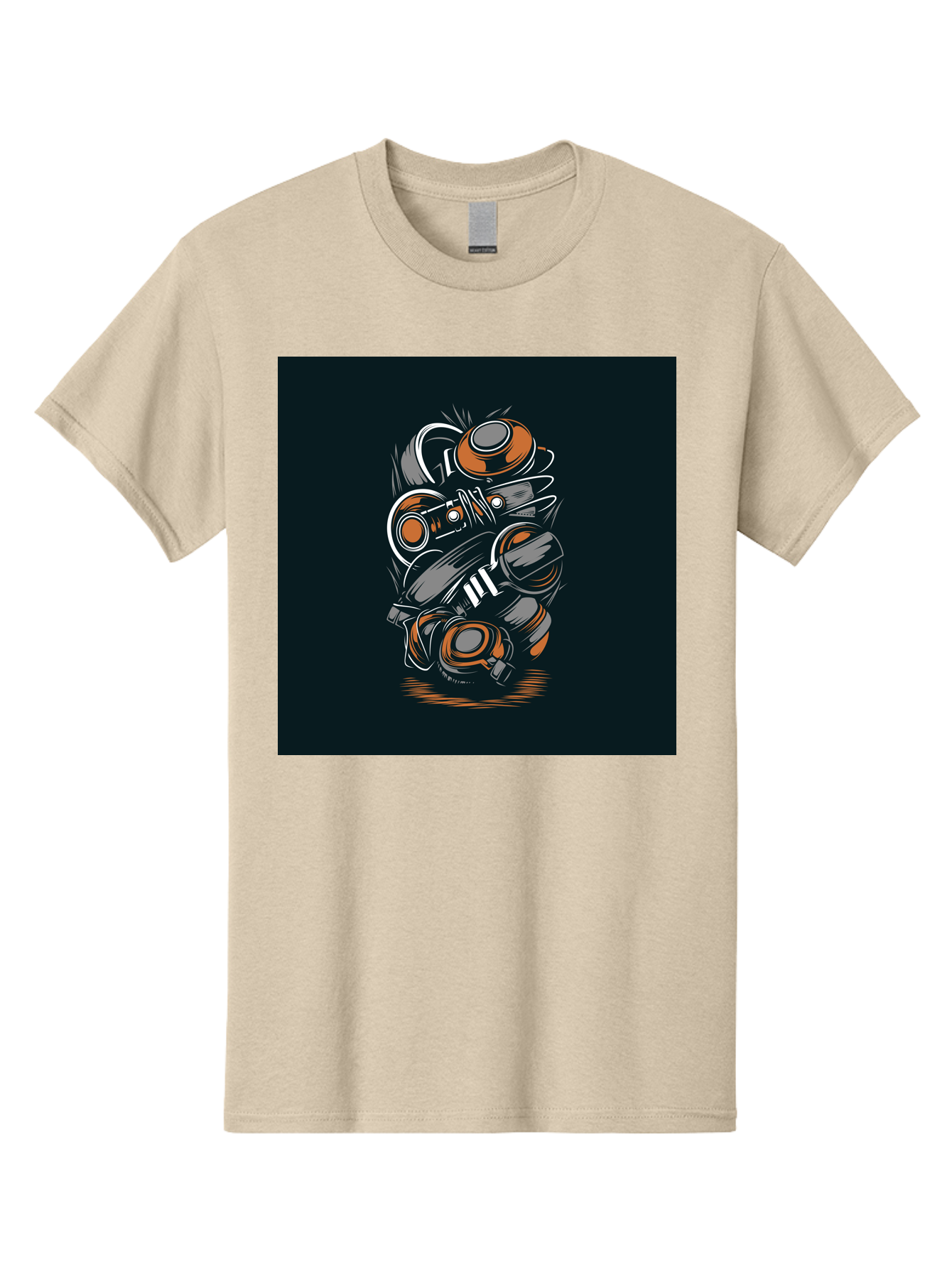 Gas-Mask-Illustration Men'S Graphic Tee, 100% Cotton, Comfortable Casual Summer Wear, Machine Washable, Gas Mask Illustration, Safety Gear, Protective Equipment, Orange And Gray Design, Abstract Art, Modern Graphic, Industrial Style, Aab468 27