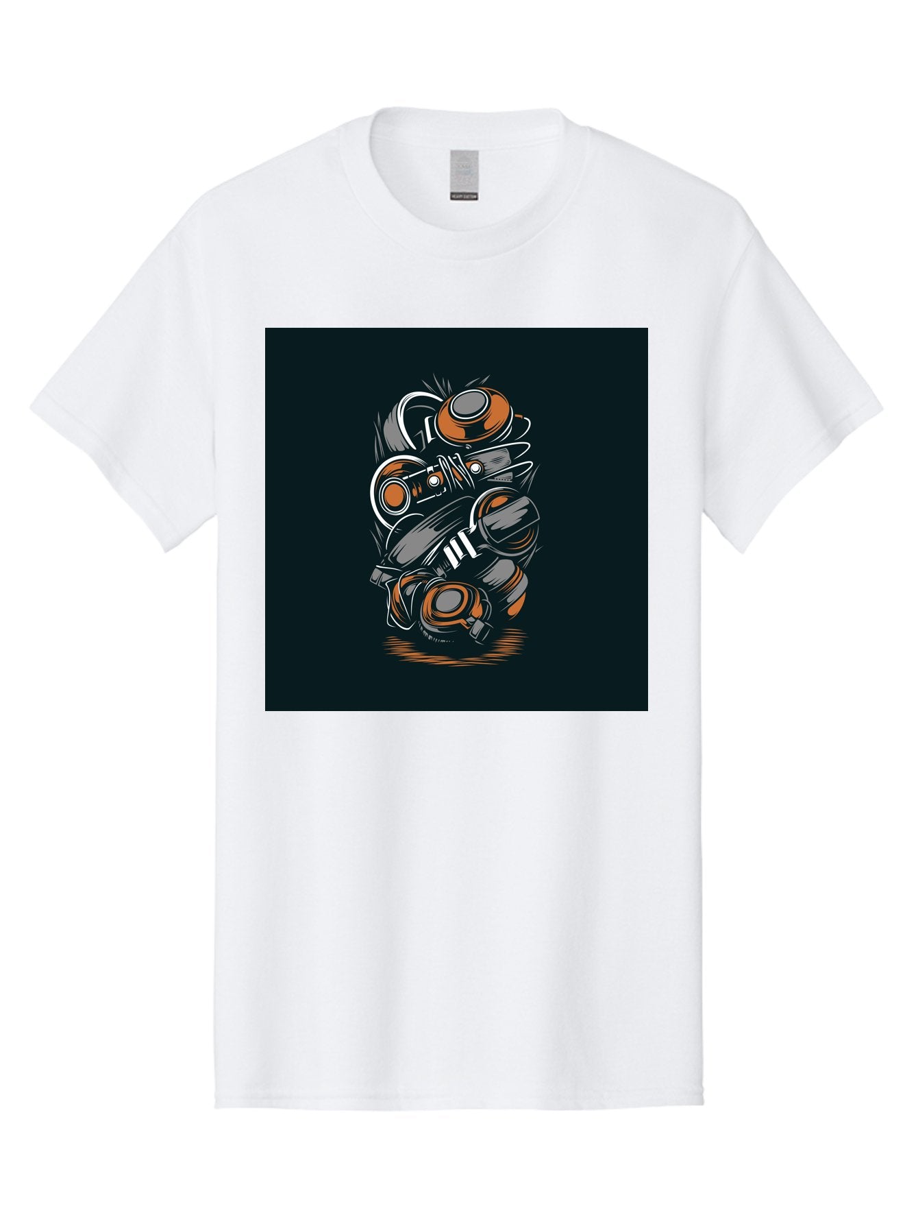 Gas-Mask-Illustration Men'S Graphic Tee, 100% Cotton, Comfortable Casual Summer Wear, Machine Washable, Gas Mask Illustration, Safety Gear, Protective Equipment, Orange And Gray Design, Abstract Art, Modern Graphic, Industrial Style, Aab468 13