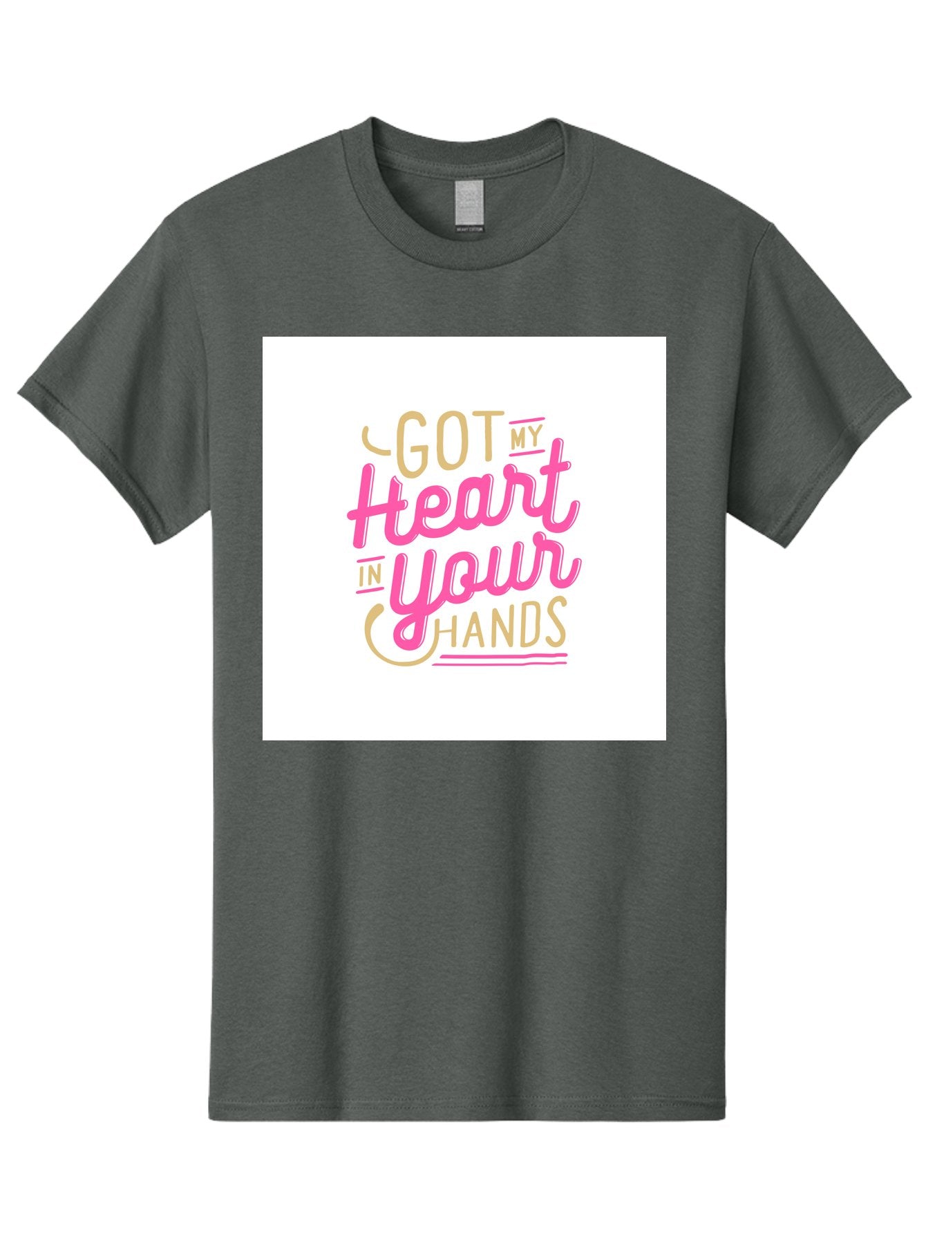 Got-My-Heart-In-Your-Hands Men'S Graphic Tee, 100% Cotton, Comfortable Casual Summer Wear, Machine Washable, Love Quote, Typography Art, Heartwarming Phrase, Gold And Pink Lettering, Inspirational Words, Romantic Gesture, Sweet Sentiment, Aab469 3