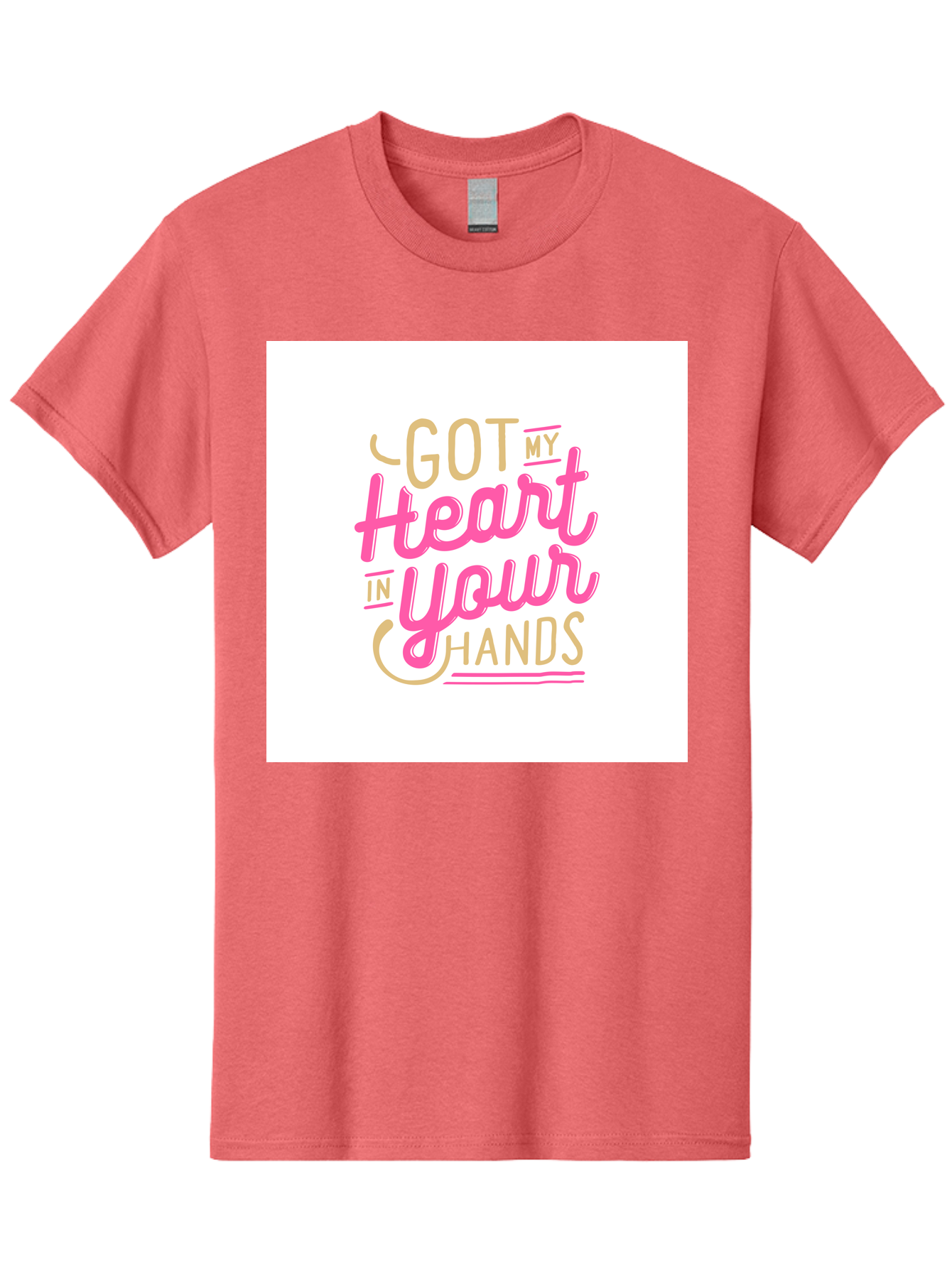 Got-My-Heart-In-Your-Hands Men'S Graphic Tee, 100% Cotton, Comfortable Casual Summer Wear, Machine Washable, Love Quote, Typography Art, Heartwarming Phrase, Gold And Pink Lettering, Inspirational Words, Romantic Gesture, Sweet Sentiment, Aab469