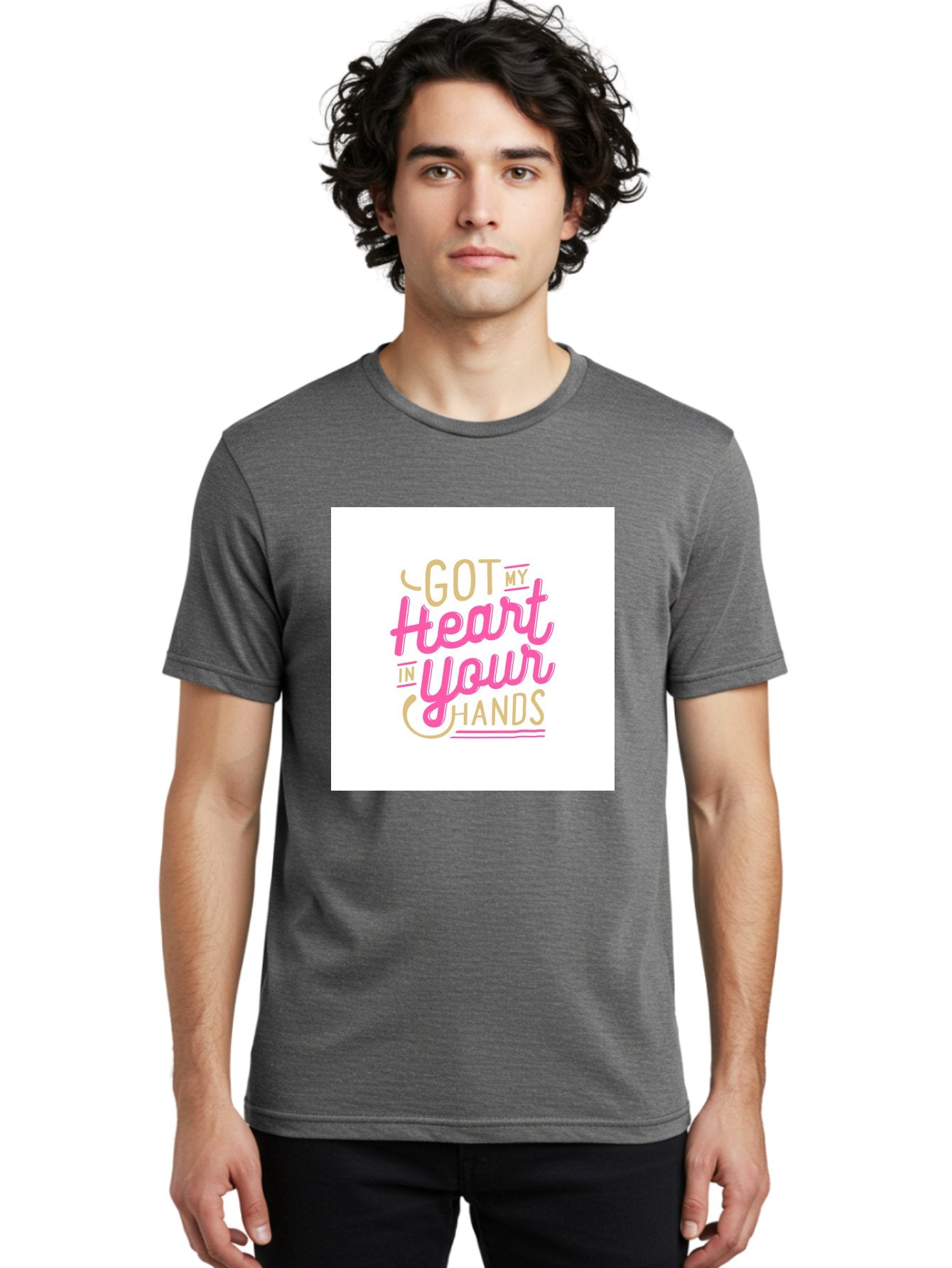 Got-My-Heart-In-Your-Hands Men'S Graphic Tee, 100% Cotton, Comfortable Casual Summer Wear, Machine Washable, Love Quote, Typography Art, Heartwarming Phrase, Gold And Pink Lettering, Inspirational Words, Romantic Gesture, Sweet Sentiment, Aab469 21