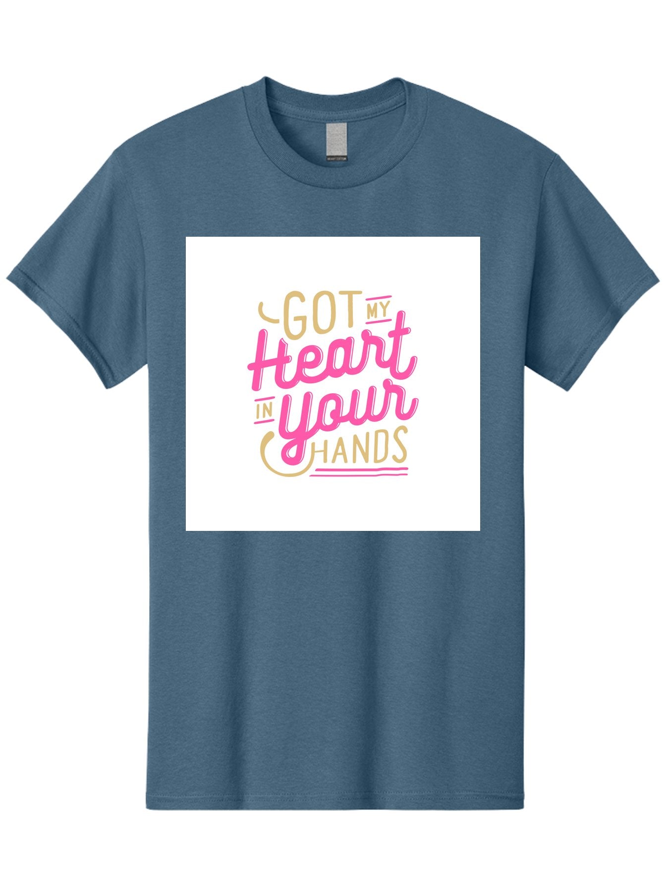 Got-My-Heart-In-Your-Hands Men'S Graphic Tee, 100% Cotton, Comfortable Casual Summer Wear, Machine Washable, Love Quote, Typography Art, Heartwarming Phrase, Gold And Pink Lettering, Inspirational Words, Romantic Gesture, Sweet Sentiment, Aab469