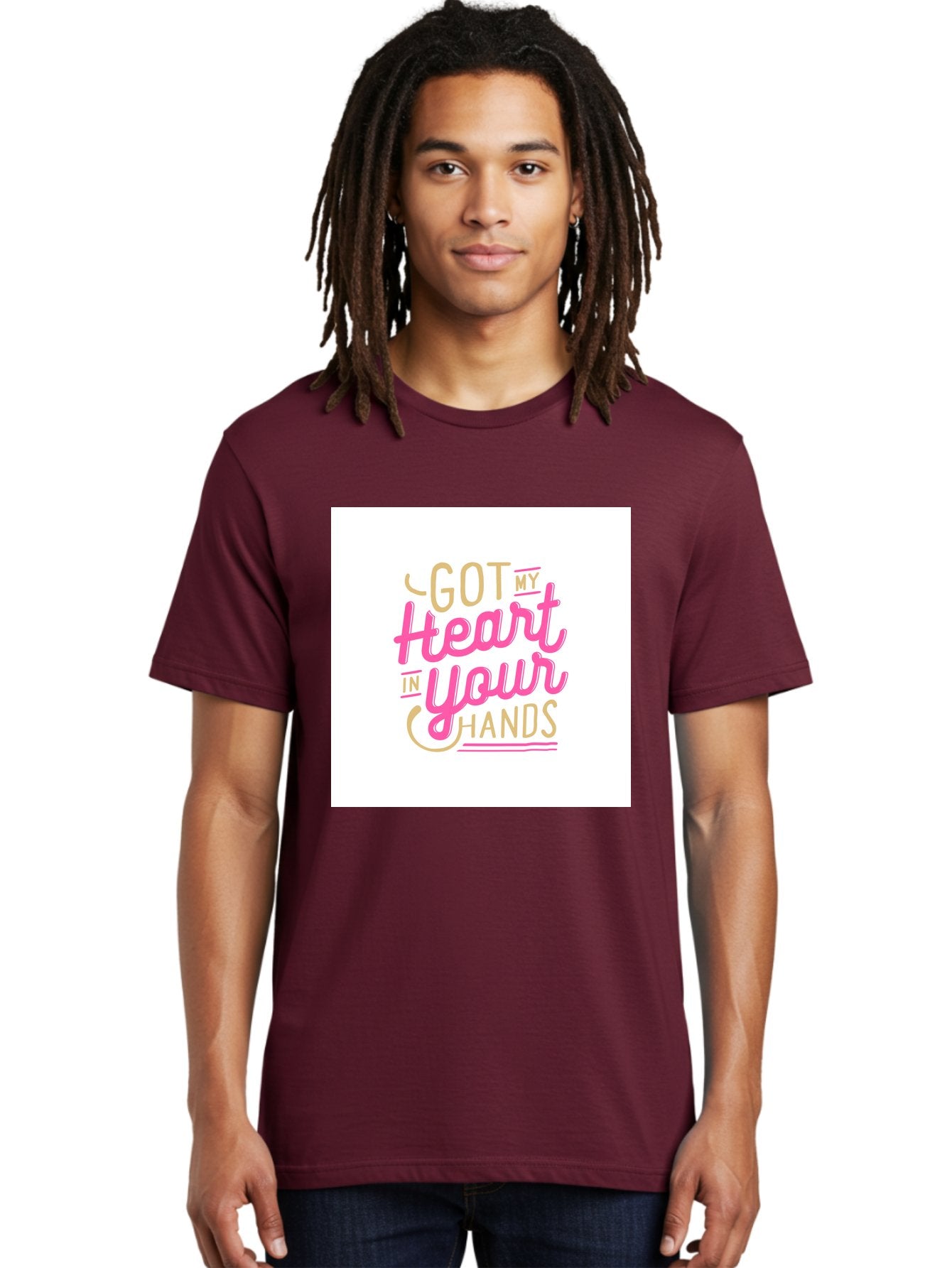 Got-My-Heart-In-Your-Hands Men'S Graphic Tee, 100% Cotton, Comfortable Casual Summer Wear, Machine Washable, Love Quote, Typography Art, Heartwarming Phrase, Gold And Pink Lettering, Inspirational Words, Romantic Gesture, Sweet Sentiment, Aab469 24