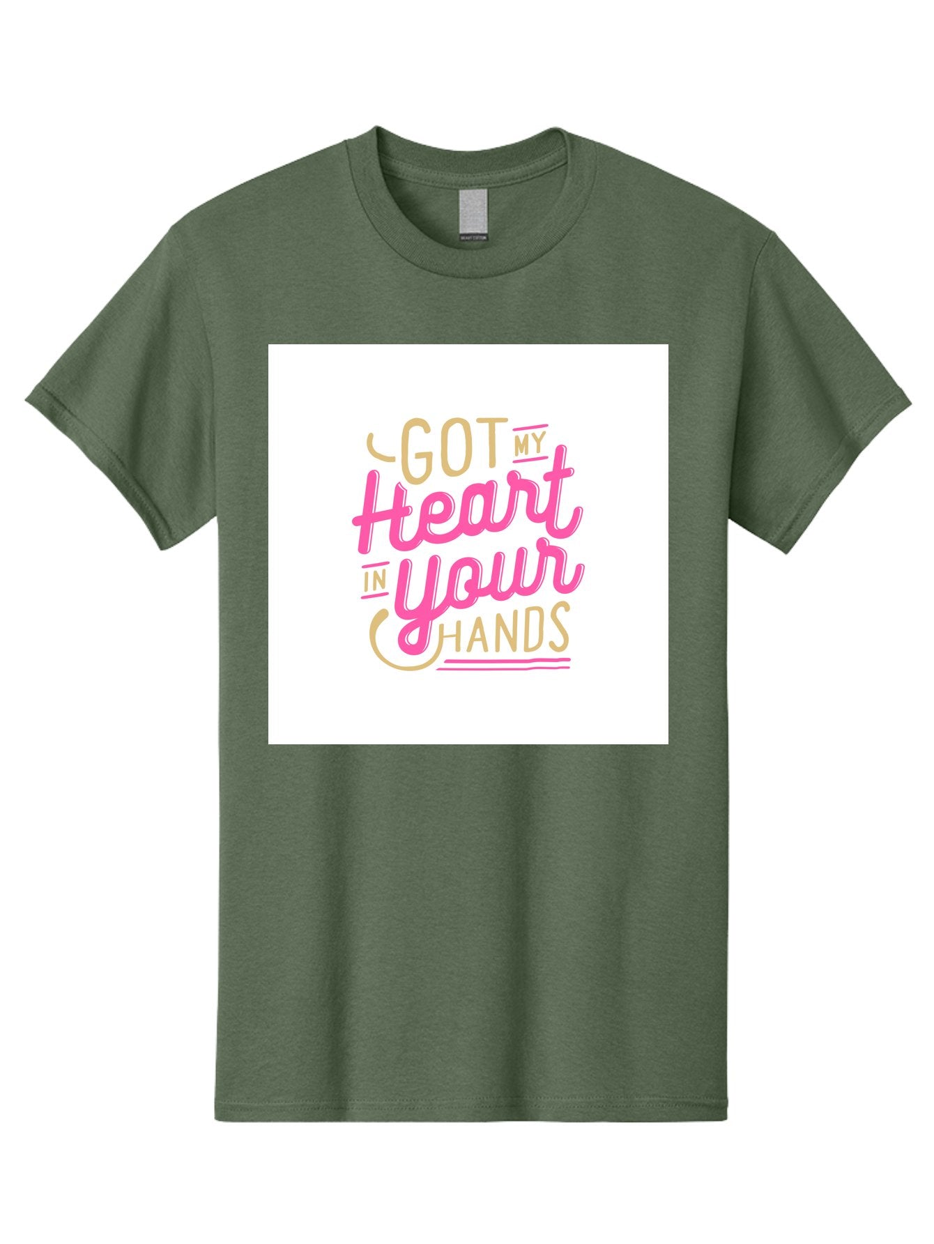 Got-My-Heart-In-Your-Hands Men'S Graphic Tee, 100% Cotton, Comfortable Casual Summer Wear, Machine Washable, Love Quote, Typography Art, Heartwarming Phrase, Gold And Pink Lettering, Inspirational Words, Romantic Gesture, Sweet Sentiment, Aab469 8