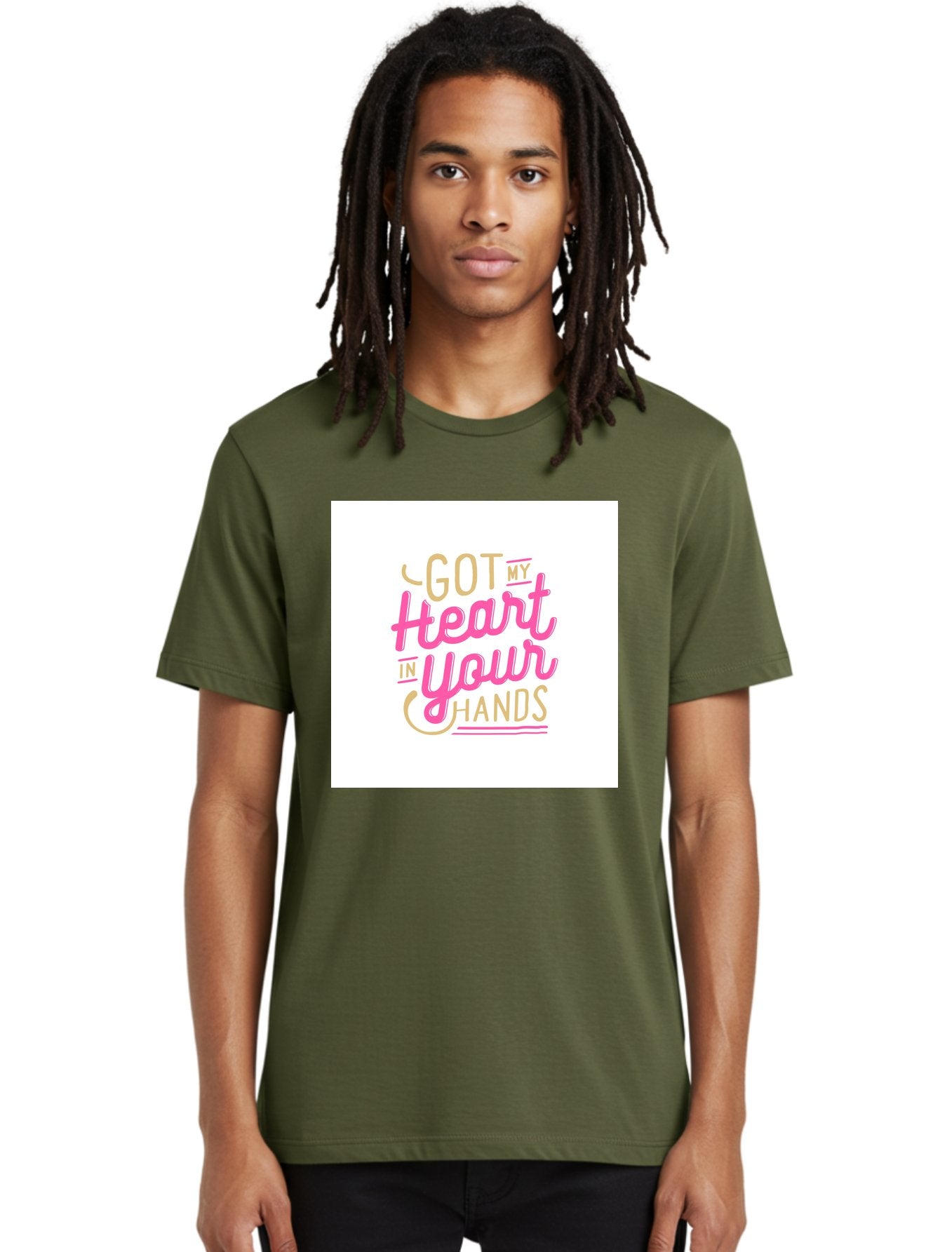 Got-My-Heart-In-Your-Hands Men'S Graphic Tee, 100% Cotton, Comfortable Casual Summer Wear, Machine Washable, Love Quote, Typography Art, Heartwarming Phrase, Gold And Pink Lettering, Inspirational Words, Romantic Gesture, Sweet Sentiment, Aab469 25