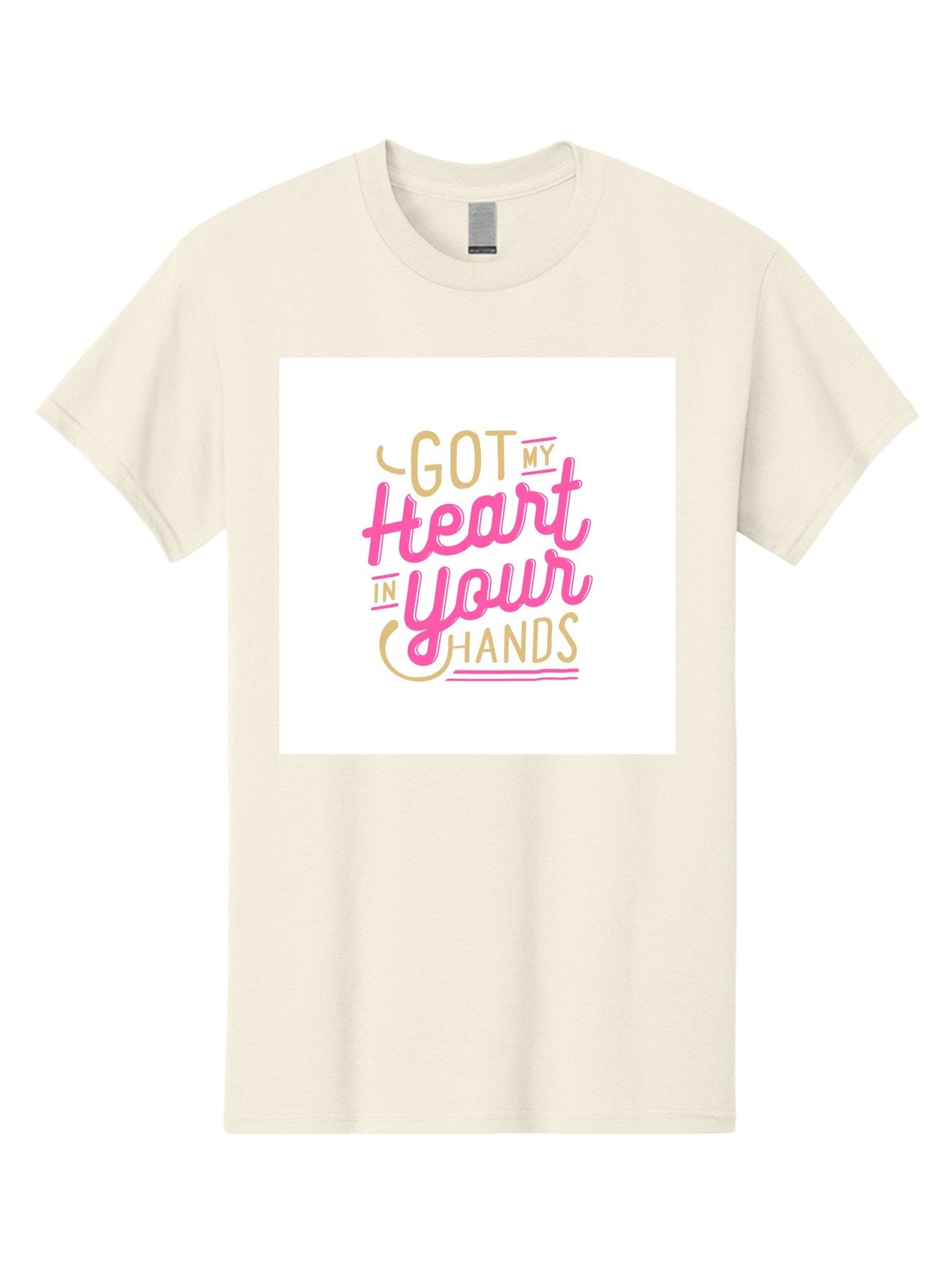Got-My-Heart-In-Your-Hands Men'S Graphic Tee, 100% Cotton, Comfortable Casual Summer Wear, Machine Washable, Love Quote, Typography Art, Heartwarming Phrase, Gold And Pink Lettering, Inspirational Words, Romantic Gesture, Sweet Sentiment, Aab469 14