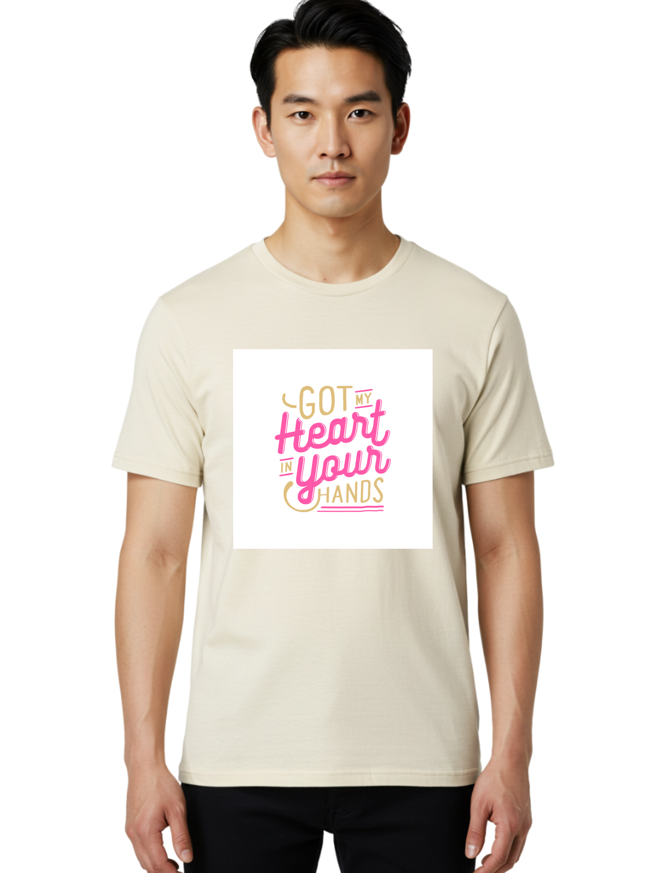 Got-My-Heart-In-Your-Hands Men'S Graphic Tee, 100% Cotton, Comfortable Casual Summer Wear, Machine Washable, Love Quote, Typography Art, Heartwarming Phrase, Gold And Pink Lettering, Inspirational Words, Romantic Gesture, Sweet Sentiment, Aab469 4