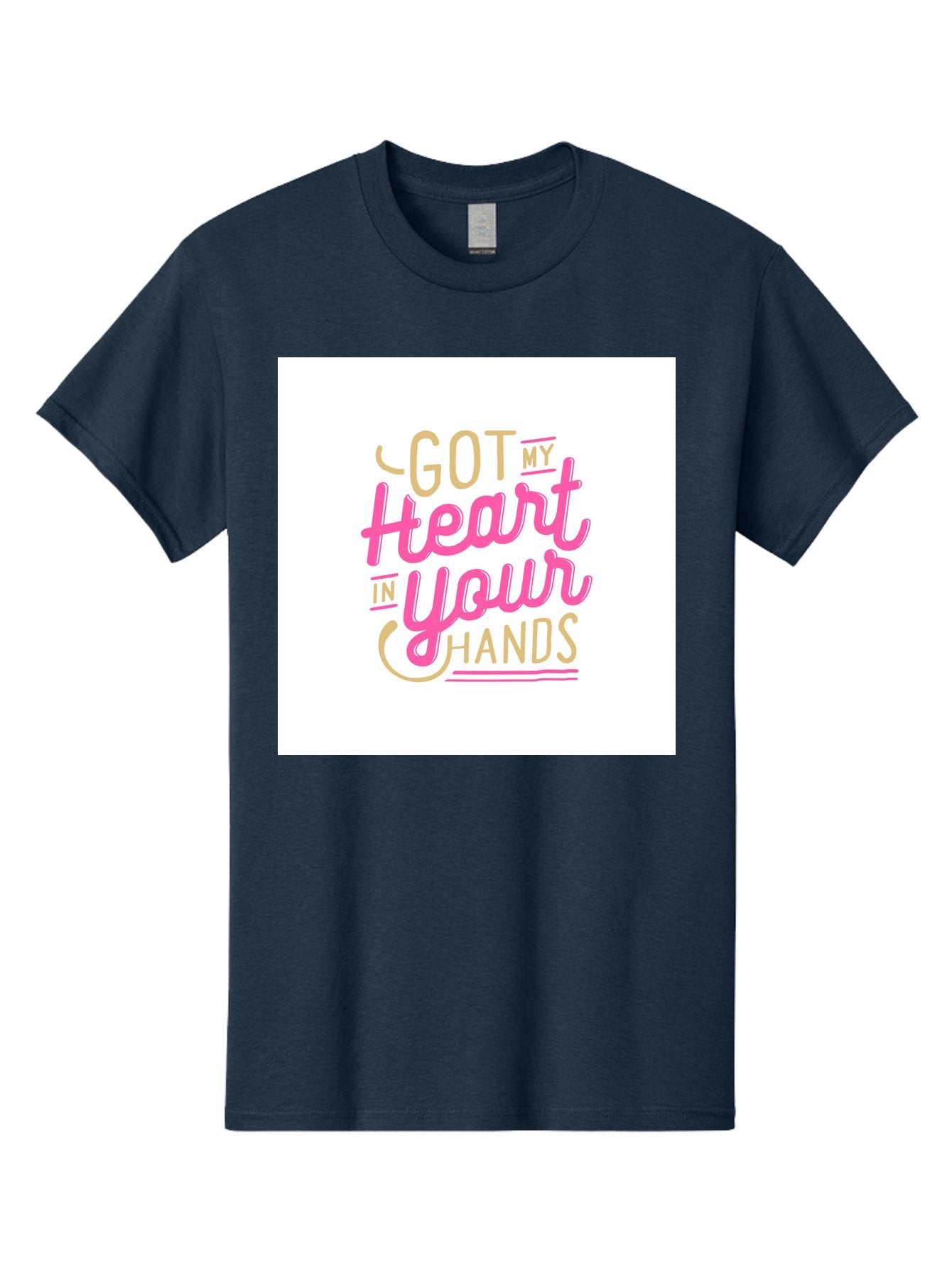 Got-My-Heart-In-Your-Hands Men'S Graphic Tee, 100% Cotton, Comfortable Casual Summer Wear, Machine Washable, Love Quote, Typography Art, Heartwarming Phrase, Gold And Pink Lettering, Inspirational Words, Romantic Gesture, Sweet Sentiment, Aab469 13