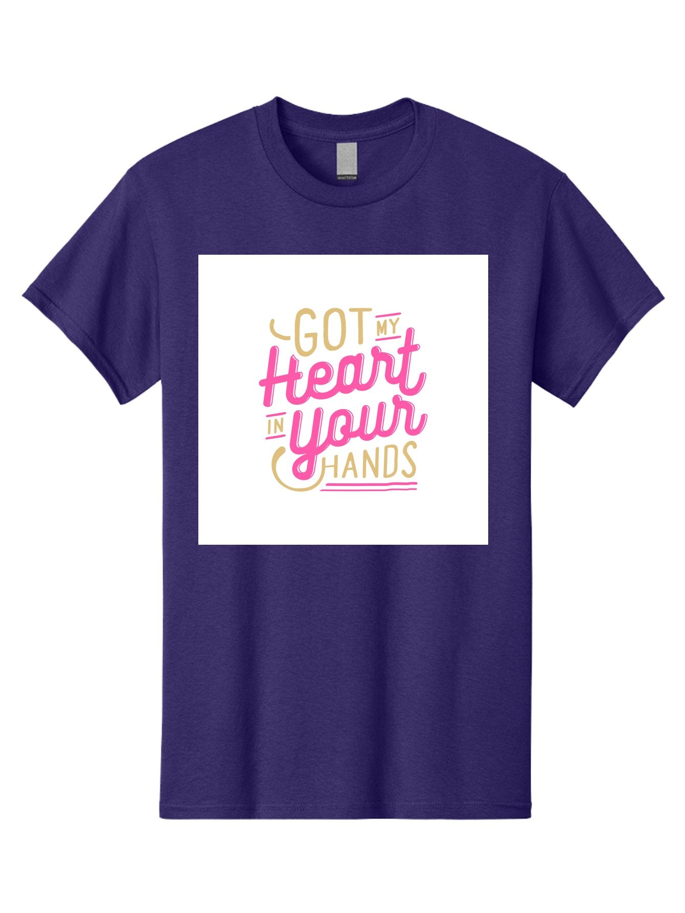 Got-My-Heart-In-Your-Hands Men'S Graphic Tee, 100% Cotton, Comfortable Casual Summer Wear, Machine Washable, Love Quote, Typography Art, Heartwarming Phrase, Gold And Pink Lettering, Inspirational Words, Romantic Gesture, Sweet Sentiment, Aab469 4