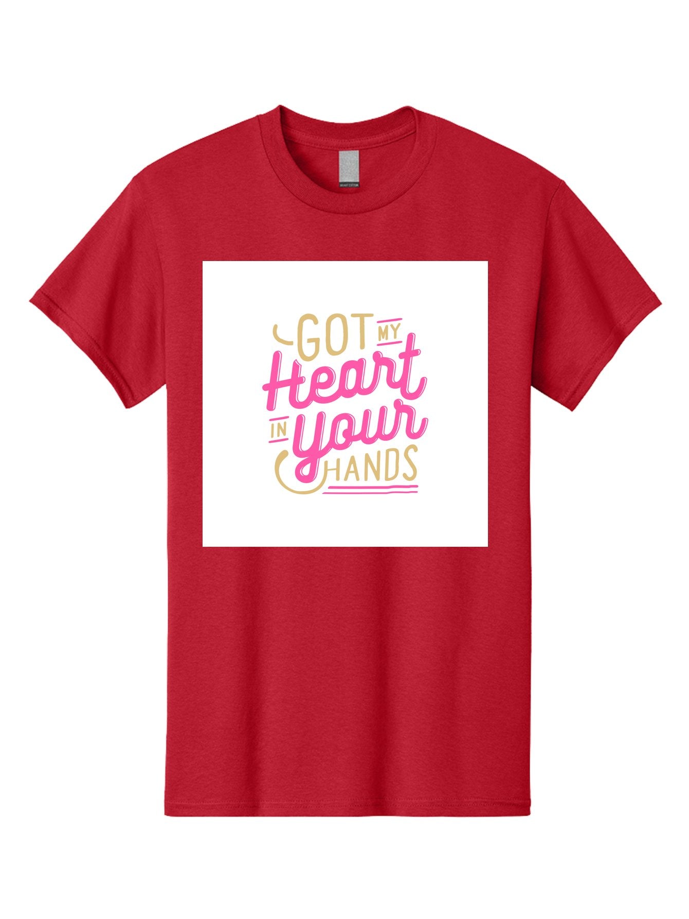 Got-My-Heart-In-Your-Hands Men'S Graphic Tee, 100% Cotton, Comfortable Casual Summer Wear, Machine Washable, Love Quote, Typography Art, Heartwarming Phrase, Gold And Pink Lettering, Inspirational Words, Romantic Gesture, Sweet Sentiment, Aab469 11