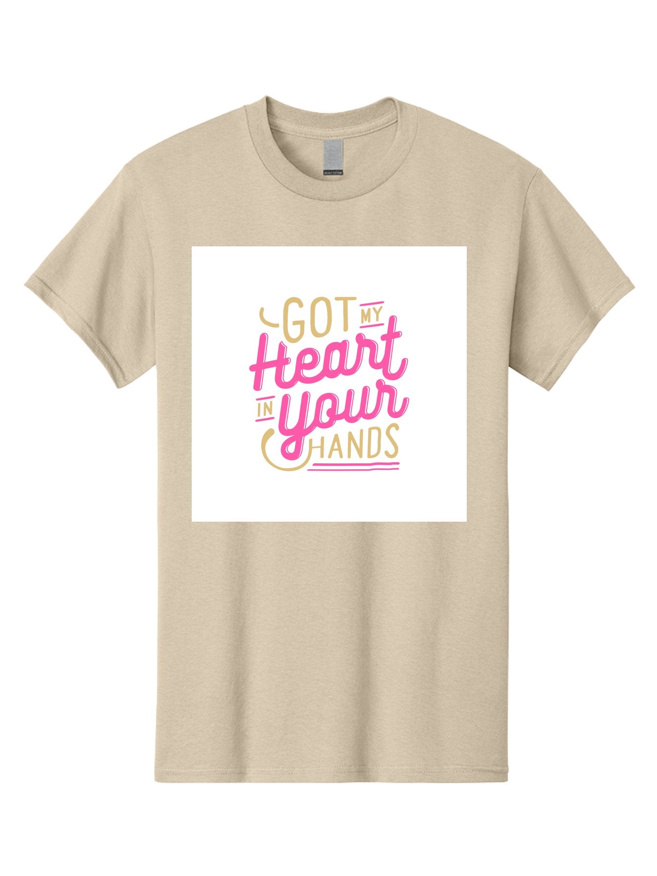Got-My-Heart-In-Your-Hands Men'S Graphic Tee, 100% Cotton, Comfortable Casual Summer Wear, Machine Washable, Love Quote, Typography Art, Heartwarming Phrase, Gold And Pink Lettering, Inspirational Words, Romantic Gesture, Sweet Sentiment, Aab469 5