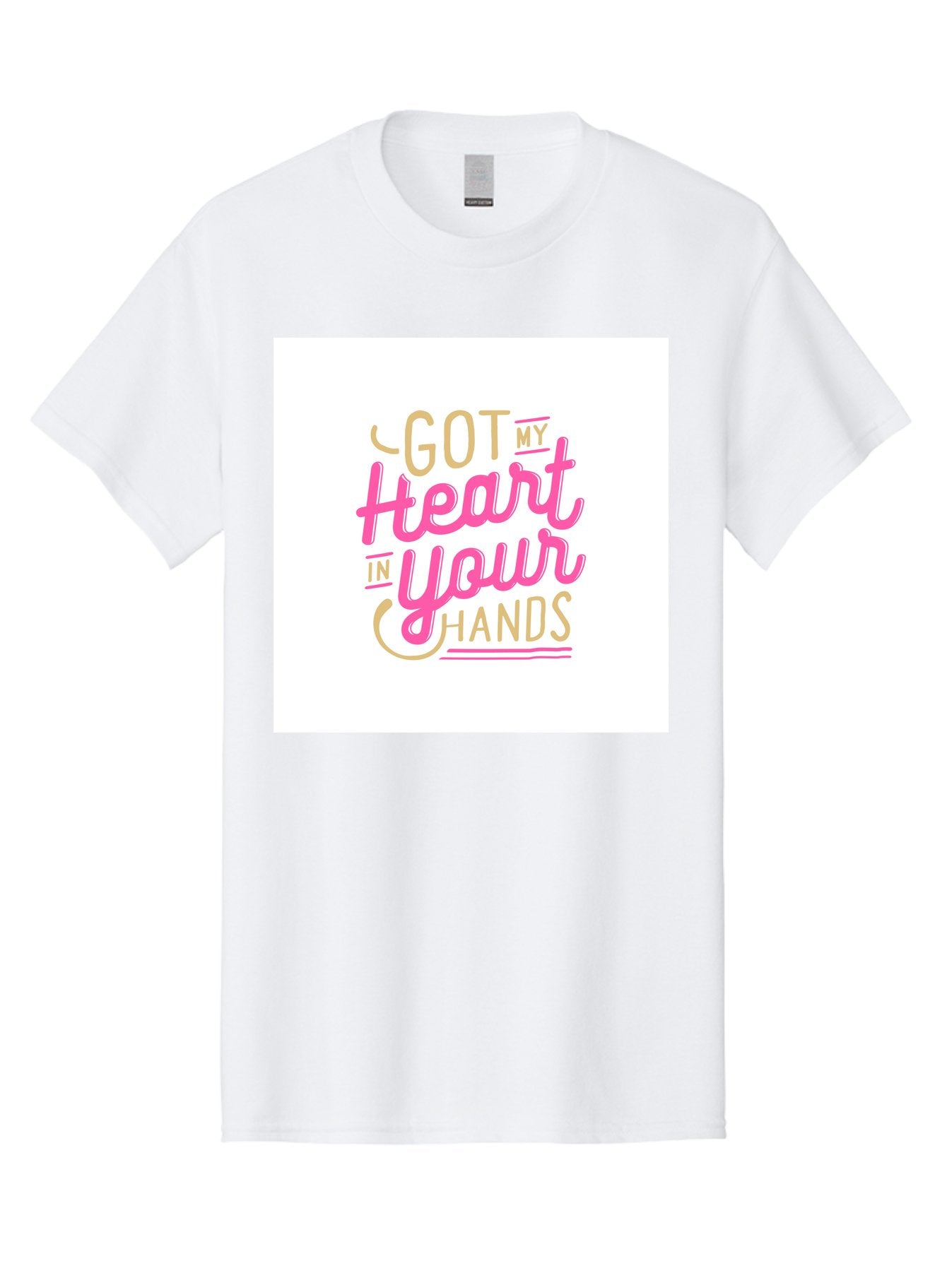 Got-My-Heart-In-Your-Hands Men'S Graphic Tee, 100% Cotton, Comfortable Casual Summer Wear, Machine Washable, Love Quote, Typography Art, Heartwarming Phrase, Gold And Pink Lettering, Inspirational Words, Romantic Gesture, Sweet Sentiment, Aab469 12