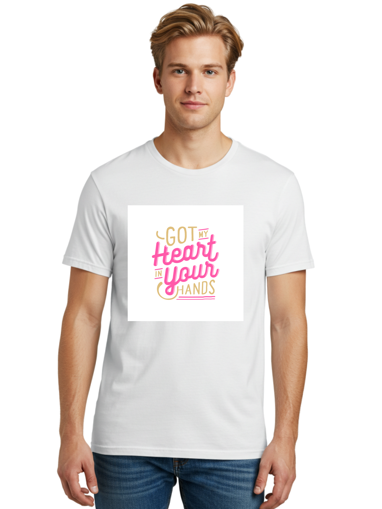 Got-My-Heart-In-Your-Hands Men'S Graphic Tee, 100% Cotton, Comfortable Casual Summer Wear, Machine Washable, Love Quote, Typography Art, Heartwarming Phrase, Gold And Pink Lettering, Inspirational Words, Romantic Gesture, Sweet Sentiment, Aab469 6