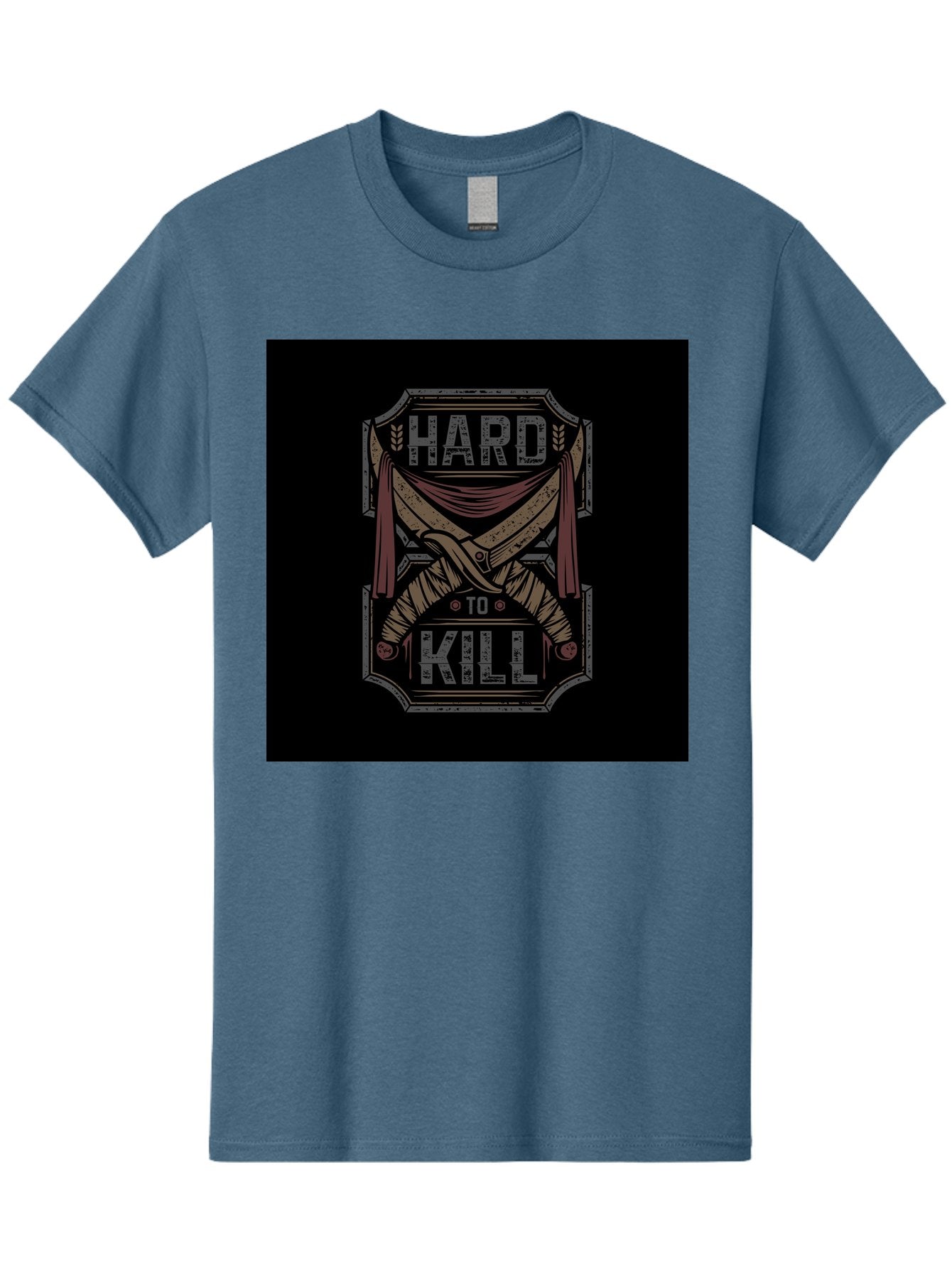 Hard-To-Kill Men'S Graphic Tee, 100% Cotton, Comfortable Casual Summer Wear, Machine Washable, Vintage Typography, Distressed Design, Crossed Swords, Red Fabric, Bold Graphics, Motivational Quote, Warrior Symbol, Edgy Style, Strong Message, Aab470 6