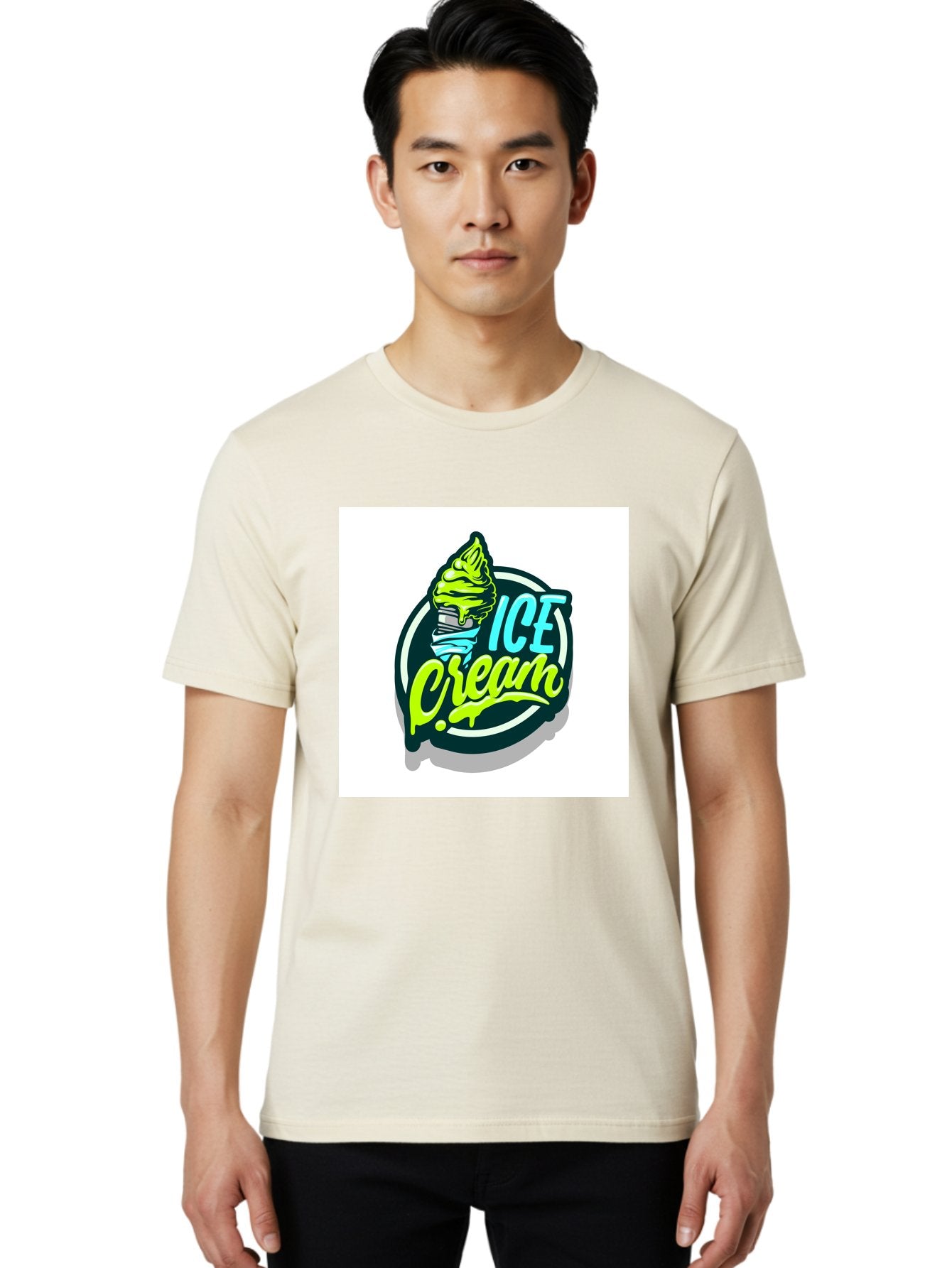 Ice-Cream Men'S Graphic Tee, 100% Cotton, Comfortable Casual Summer Wear, Machine Washable, Ice Cream Cone, Sweet Treats, Dessert Lovers, Frozen Yogurt, Creamy Texture, Colorful Graphics, Playful Design, Sweet Tooth, Indulgent Pleasures, Aab471 25