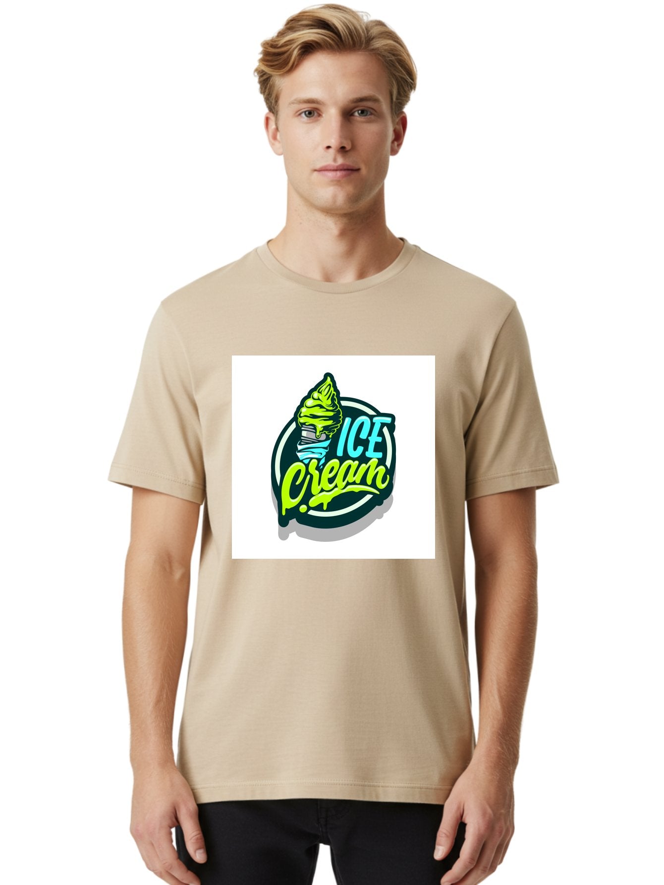 Ice-Cream Men'S Graphic Tee, 100% Cotton, Comfortable Casual Summer Wear, Machine Washable, Ice Cream Cone, Sweet Treats, Dessert Lovers, Frozen Yogurt, Creamy Texture, Colorful Graphics, Playful Design, Sweet Tooth, Indulgent Pleasures, Aab471 30