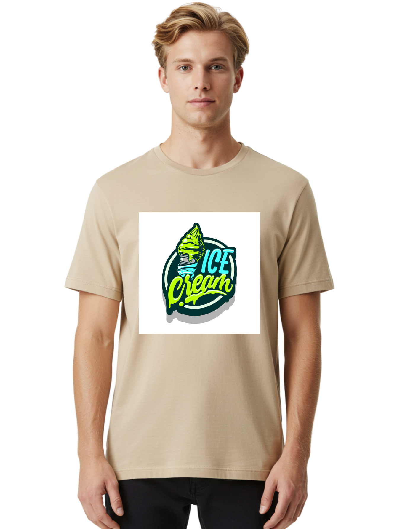 Ice-Cream Men'S Graphic Tee, 100% Cotton, Comfortable Casual Summer Wear, Machine Washable, Ice Cream Cone, Sweet Treats, Dessert Lovers, Frozen Yogurt, Creamy Texture, Colorful Graphics, Playful Design, Sweet Tooth, Indulgent Pleasures, Aab471