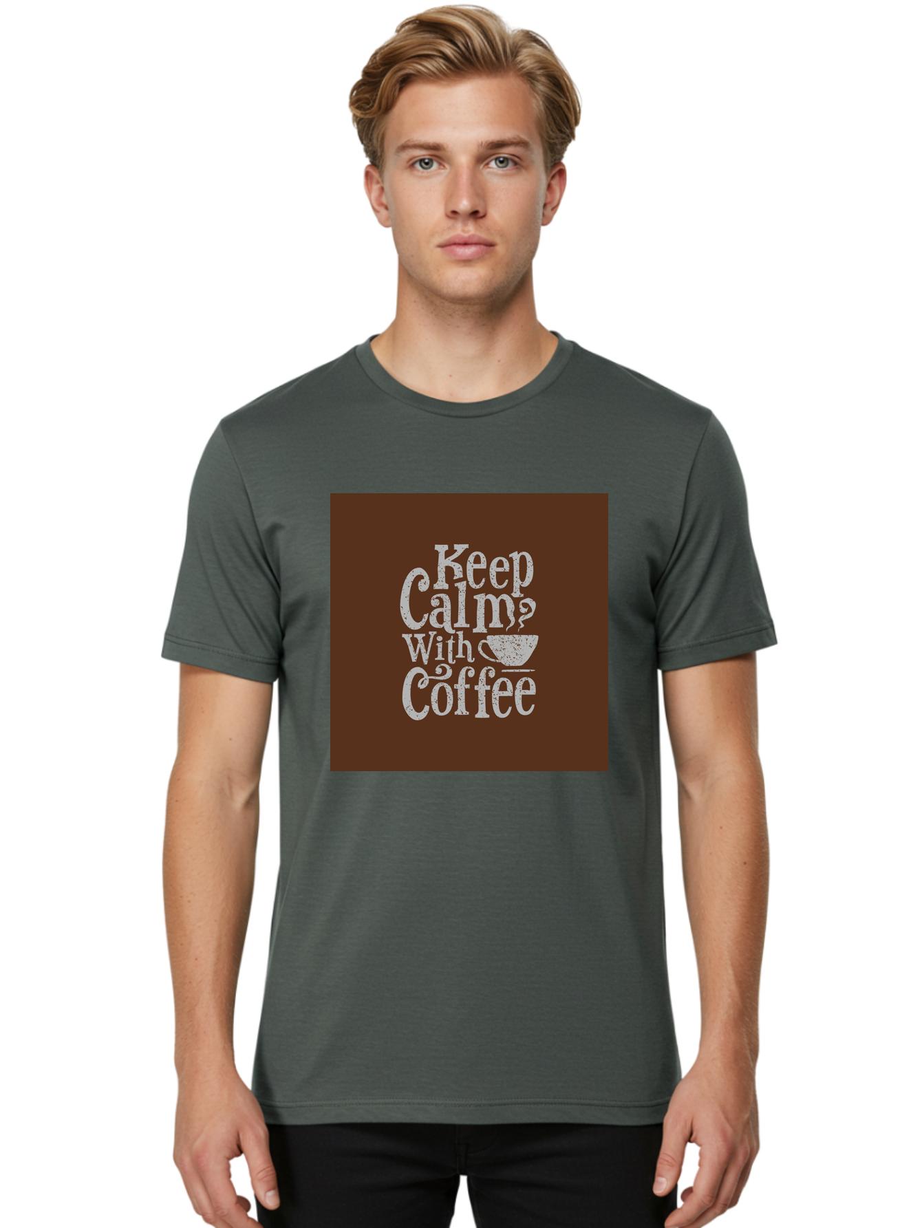 Keep-Calm-With-Coffee Men'S Graphic Tee, 100% Cotton, Comfortable Casual Summer Wear, Machine Washable, Coffee Quote, Coffee Inspiration, Calm Vibes, Coffee Lover, Morning Motivation, Coffee Break, Coffee Culture Aab472 4