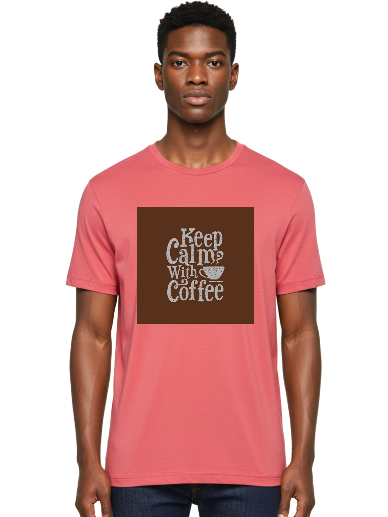 Keep-Calm-With-Coffee Men'S Graphic Tee, 100% Cotton, Comfortable Casual Summer Wear, Machine Washable, Coffee Quote, Coffee Inspiration, Calm Vibes, Coffee Lover, Morning Motivation, Coffee Break, Coffee Culture Aab472 6