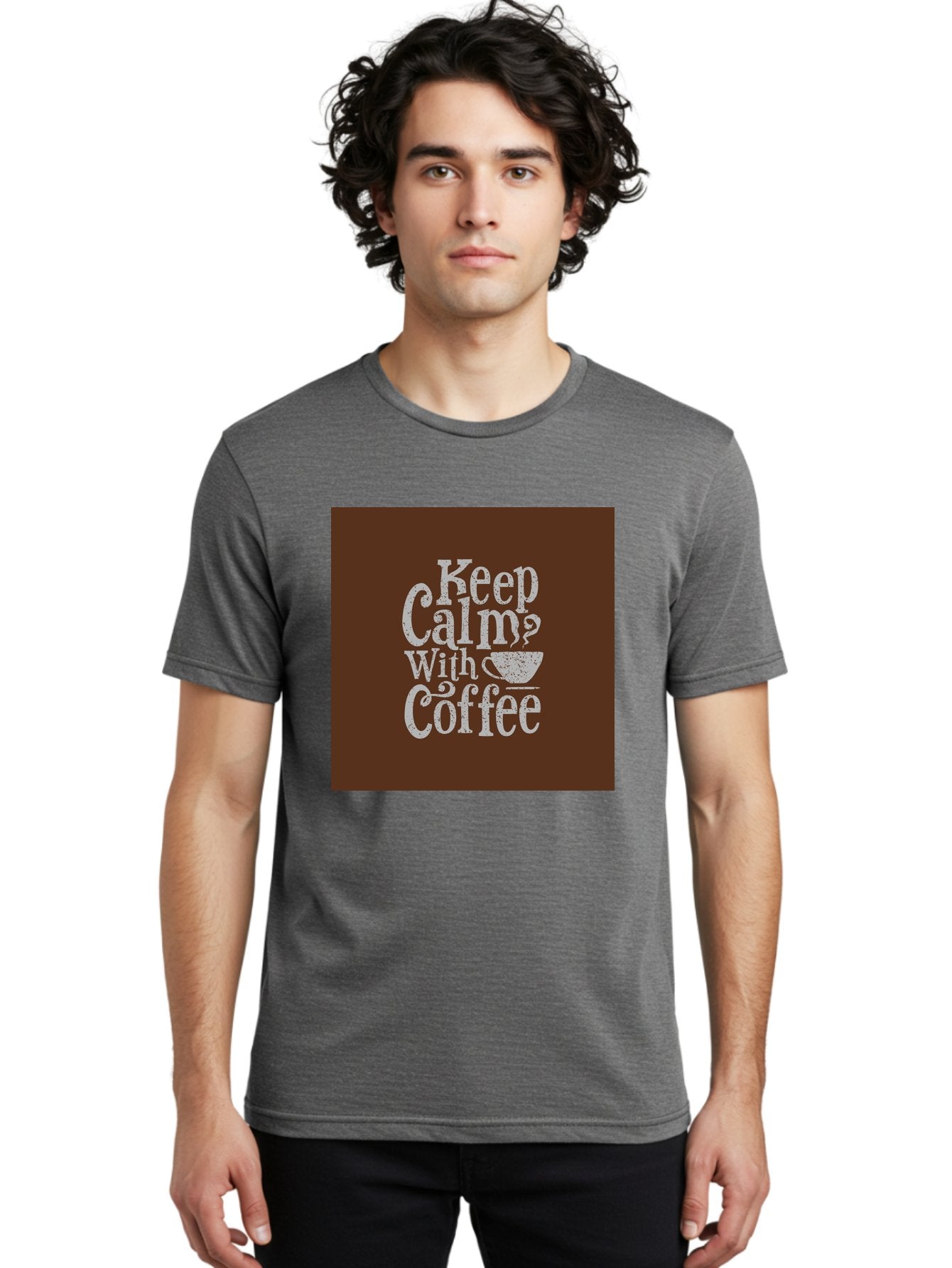 Keep-Calm-With-Coffee Men'S Graphic Tee, 100% Cotton, Comfortable Casual Summer Wear, Machine Washable, Coffee Quote, Coffee Inspiration, Calm Vibes, Coffee Lover, Morning Motivation, Coffee Break, Coffee Culture Aab472 30