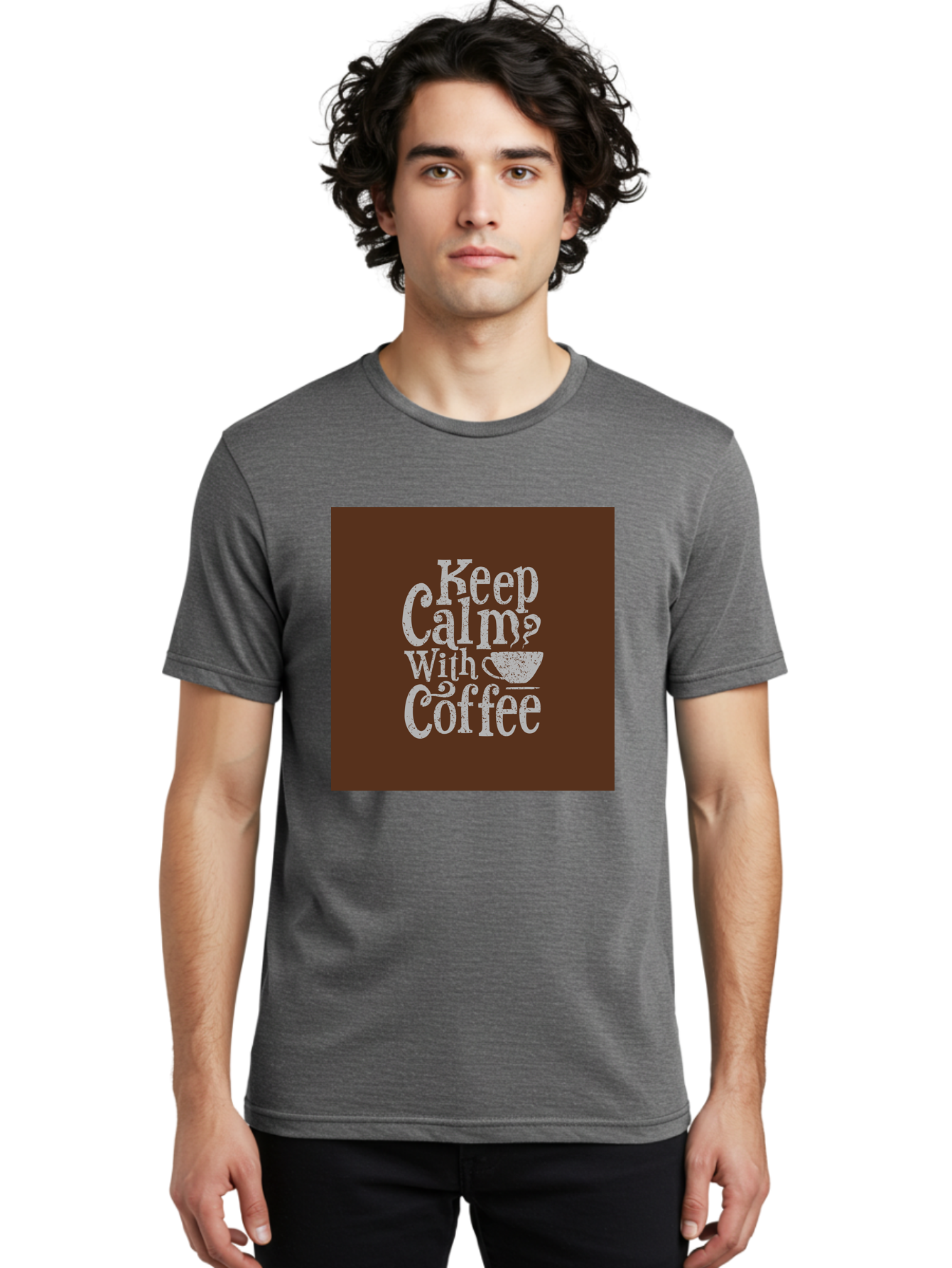 Keep-Calm-With-Coffee Men'S Graphic Tee, 100% Cotton, Comfortable Casual Summer Wear, Machine Washable, Coffee Quote, Coffee Inspiration, Calm Vibes, Coffee Lover, Morning Motivation, Coffee Break, Coffee Culture Aab472 10