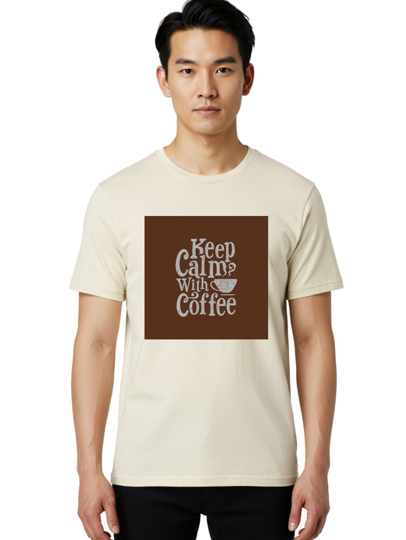 Keep-Calm-With-Coffee Men'S Graphic Tee, 100% Cotton, Comfortable Casual Summer Wear, Machine Washable, Coffee Quote, Coffee Inspiration, Calm Vibes, Coffee Lover, Morning Motivation, Coffee Break, Coffee Culture Aab472 20
