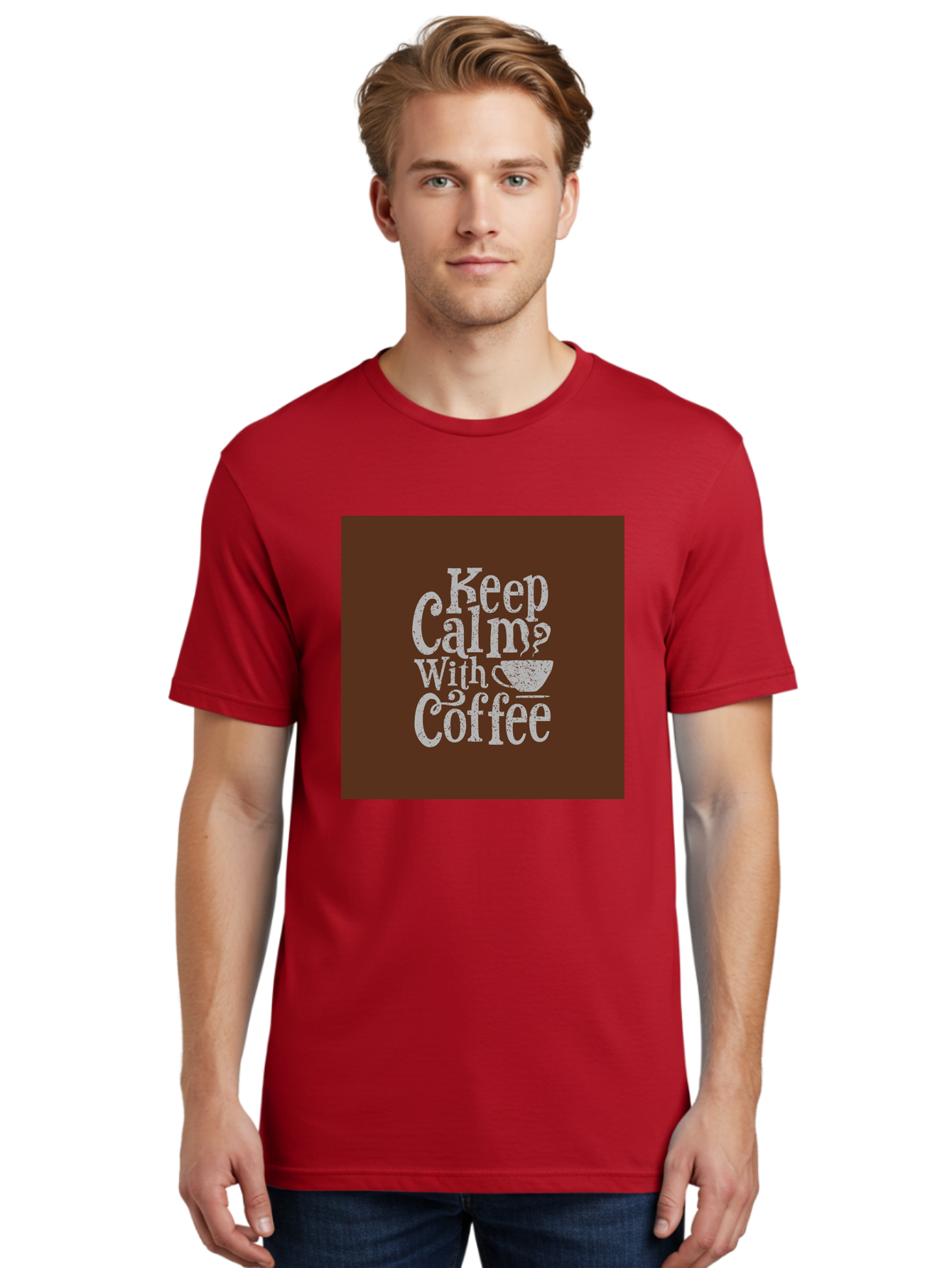 Keep-Calm-With-Coffee Men'S Graphic Tee, 100% Cotton, Comfortable Casual Summer Wear, Machine Washable, Coffee Quote, Coffee Inspiration, Calm Vibes, Coffee Lover, Morning Motivation, Coffee Break, Coffee Culture Aab472 24