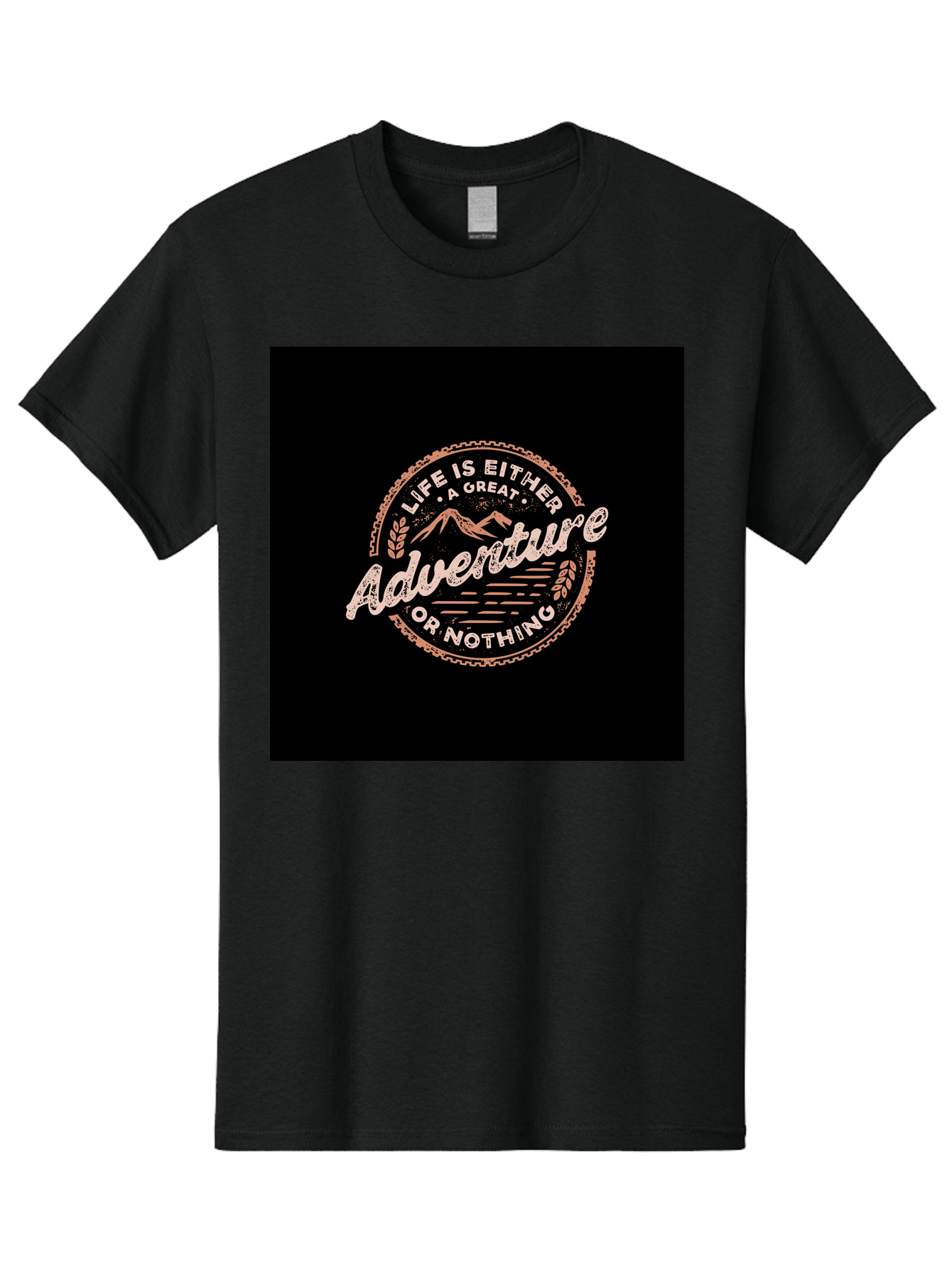 Life-Is-Either-Adventure-Or-Nothing Men'S Graphic Tee, 100% Cotton, Comfortable Casual Summer Wear, Machine Washable, Motivational Quote, Adventure Seeking, Inspiring Words, Travel Inspiration, Outdoor Enthusiasm, Wanderlust, Exploration, Aab473