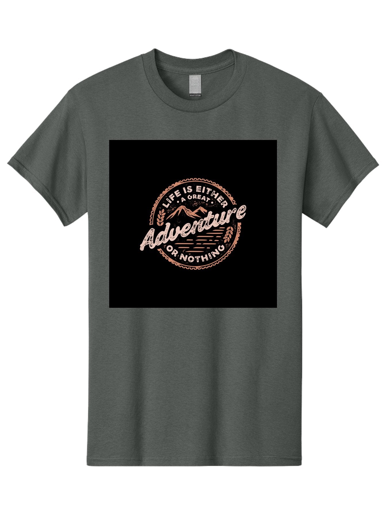 Life-Is-Either-Adventure-Or-Nothing Men'S Graphic Tee, 100% Cotton, Comfortable Casual Summer Wear, Machine Washable, Motivational Quote, Adventure Seeking, Inspiring Words, Travel Inspiration, Outdoor Enthusiasm, Wanderlust, Exploration, Aab473