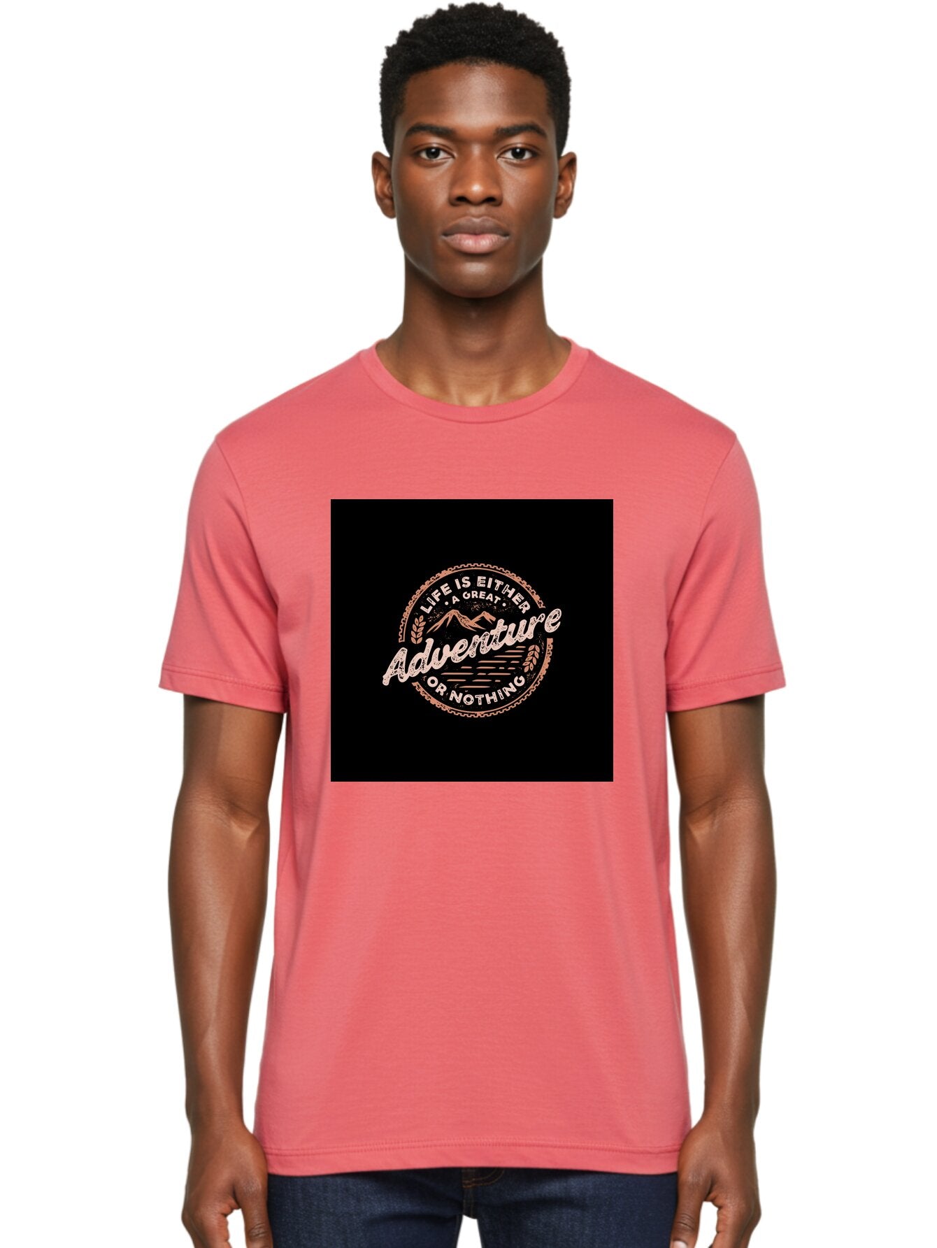 Life-Is-Either-Adventure-Or-Nothing Men'S Graphic Tee, 100% Cotton, Comfortable Casual Summer Wear, Machine Washable, Motivational Quote, Adventure Seeking, Inspiring Words, Travel Inspiration, Outdoor Enthusiasm, Wanderlust, Exploration, Aab473 20