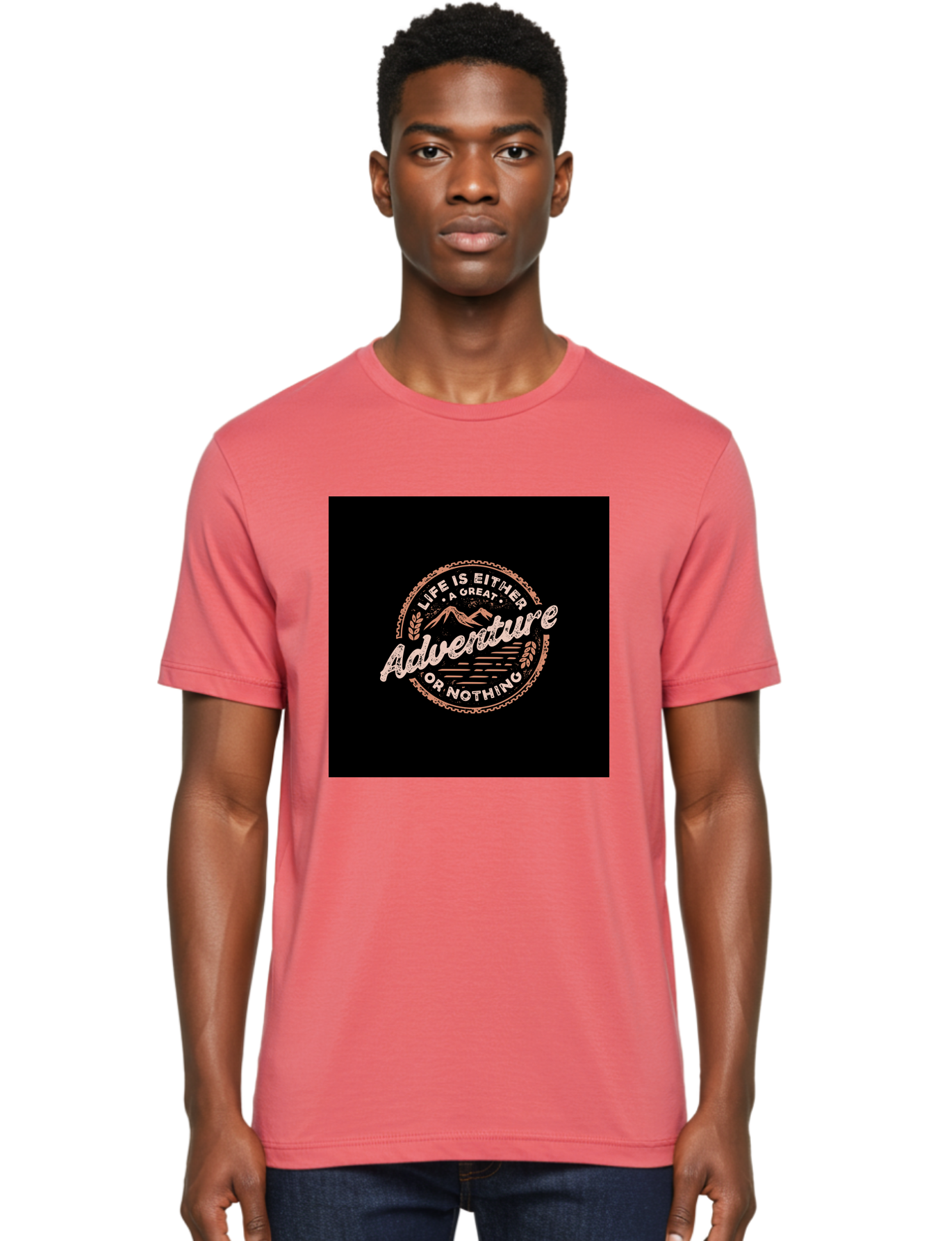 Life-Is-Either-Adventure-Or-Nothing Men'S Graphic Tee, 100% Cotton, Comfortable Casual Summer Wear, Machine Washable, Motivational Quote, Adventure Seeking, Inspiring Words, Travel Inspiration, Outdoor Enthusiasm, Wanderlust, Exploration, Aab473 6