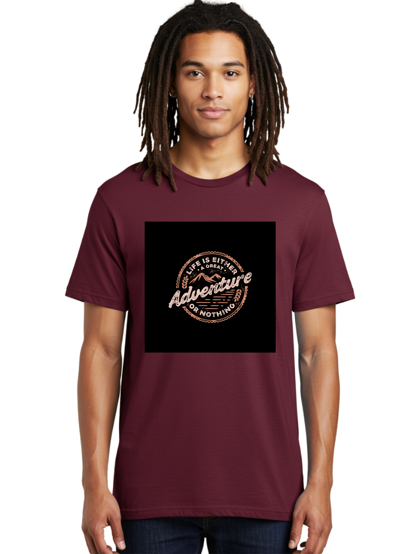 Life-Is-Either-Adventure-Or-Nothing Men'S Graphic Tee, 100% Cotton, Comfortable Casual Summer Wear, Machine Washable, Motivational Quote, Adventure Seeking, Inspiring Words, Travel Inspiration, Outdoor Enthusiasm, Wanderlust, Exploration, Aab473 14