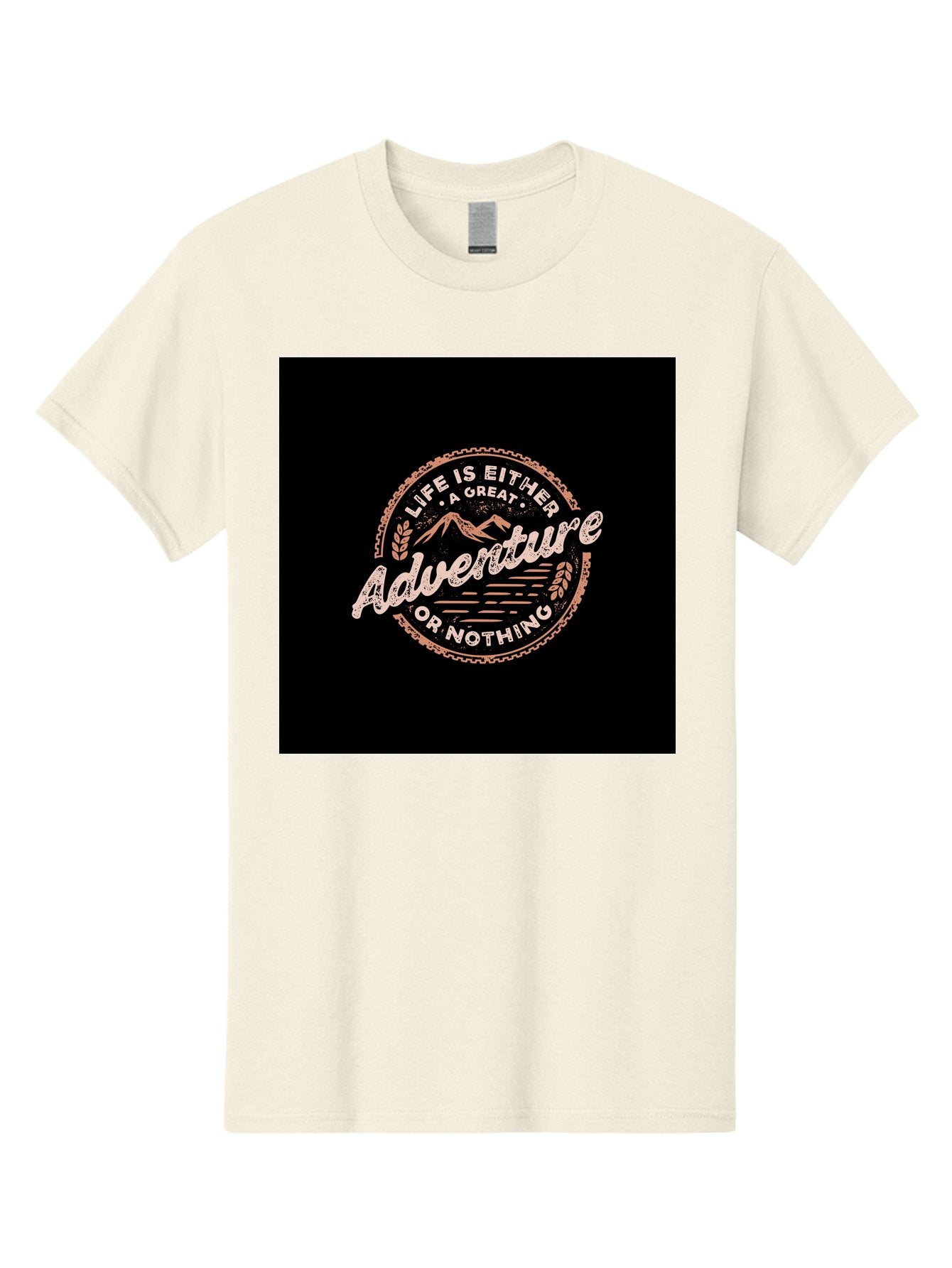 Life-Is-Either-Adventure-Or-Nothing Men'S Graphic Tee, 100% Cotton, Comfortable Casual Summer Wear, Machine Washable, Motivational Quote, Adventure Seeking, Inspiring Words, Travel Inspiration, Outdoor Enthusiasm, Wanderlust, Exploration, Aab473 7