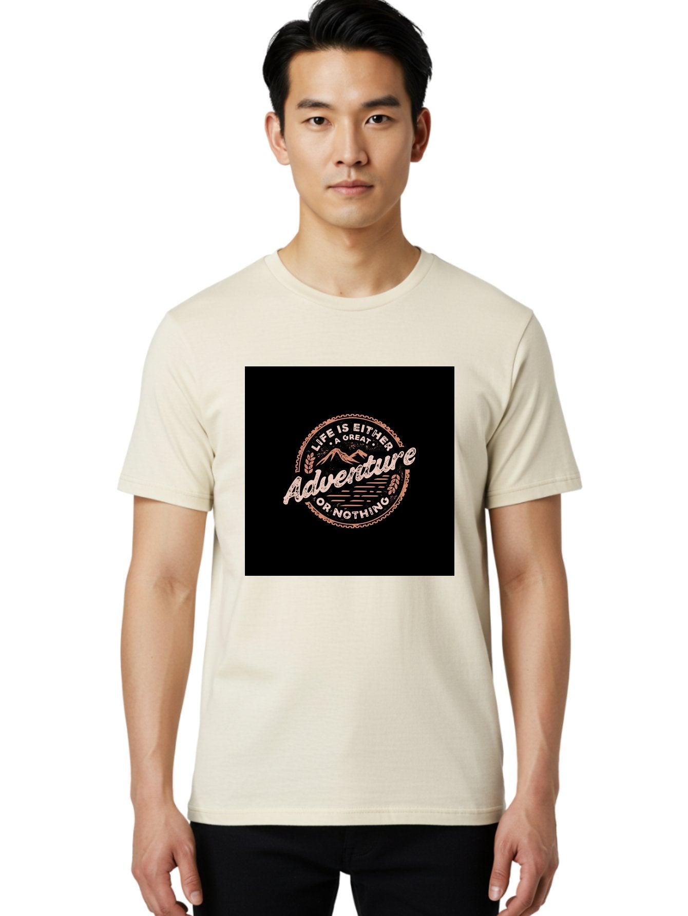 Life-Is-Either-Adventure-Or-Nothing Men'S Graphic Tee, 100% Cotton, Comfortable Casual Summer Wear, Machine Washable, Motivational Quote, Adventure Seeking, Inspiring Words, Travel Inspiration, Outdoor Enthusiasm, Wanderlust, Exploration, Aab473 16