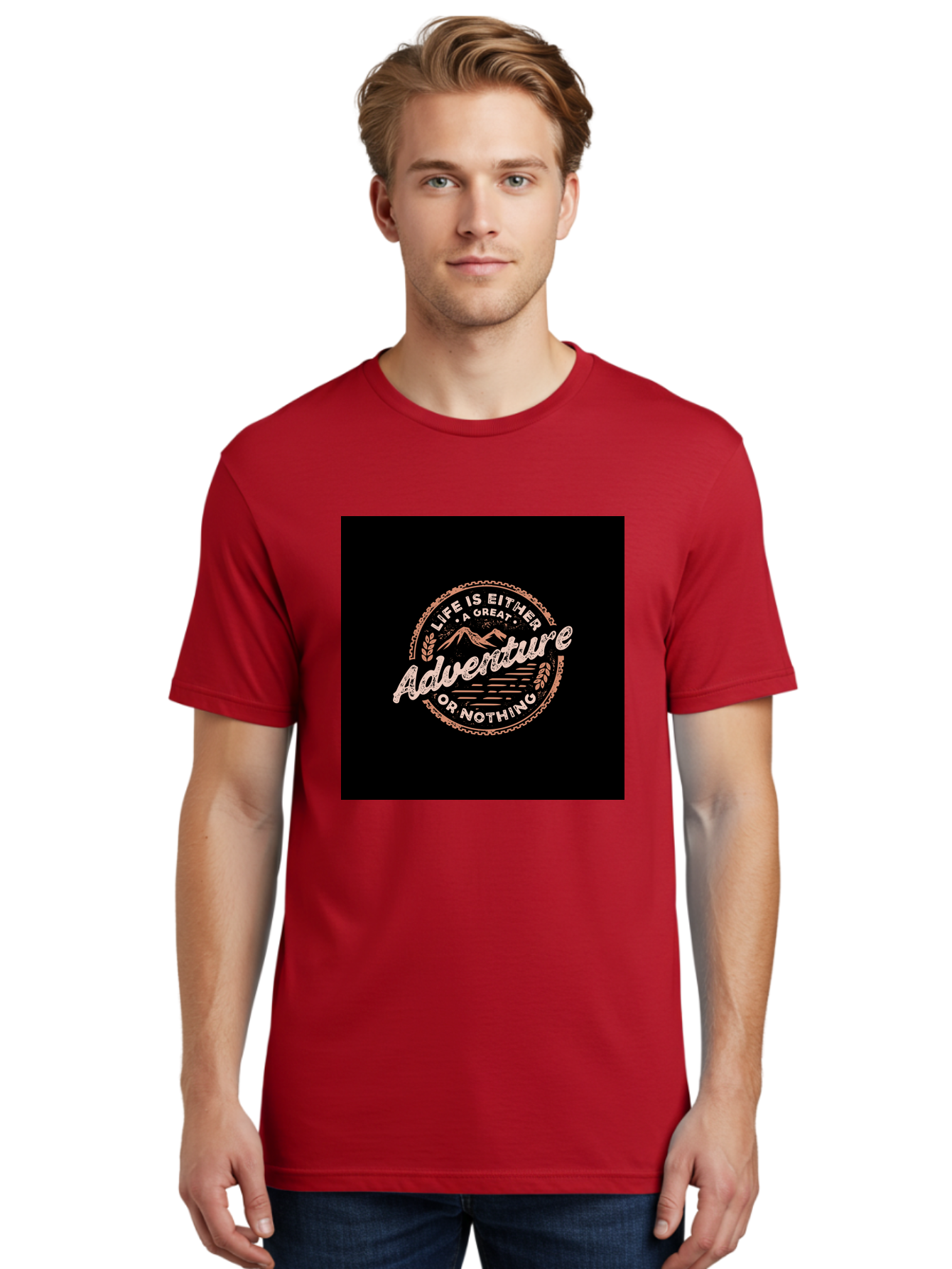 Life-Is-Either-Adventure-Or-Nothing Men'S Graphic Tee, 100% Cotton, Comfortable Casual Summer Wear, Machine Washable, Motivational Quote, Adventure Seeking, Inspiring Words, Travel Inspiration, Outdoor Enthusiasm, Wanderlust, Exploration, Aab473 24