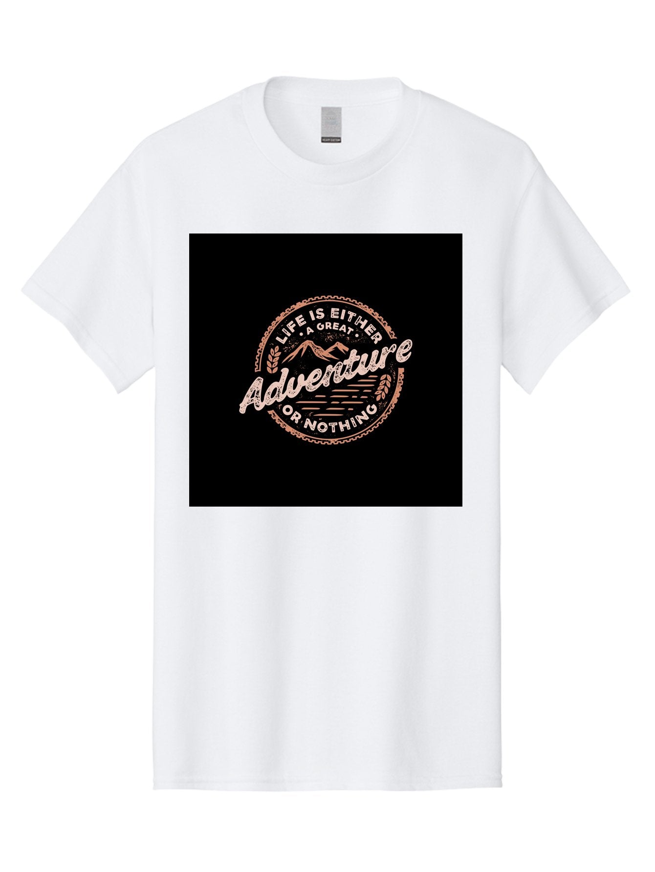 Life-Is-Either-Adventure-Or-Nothing Men'S Graphic Tee, 100% Cotton, Comfortable Casual Summer Wear, Machine Washable, Motivational Quote, Adventure Seeking, Inspiring Words, Travel Inspiration, Outdoor Enthusiasm, Wanderlust, Exploration, Aab473 3