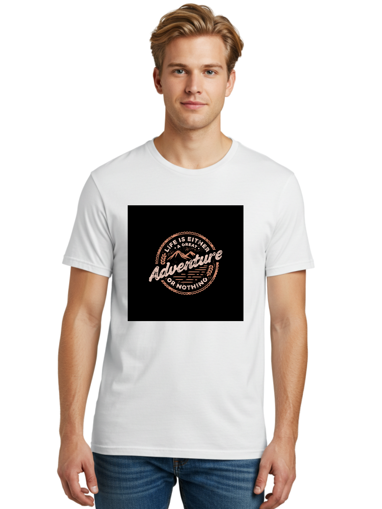 Life-Is-Either-Adventure-Or-Nothing Men'S Graphic Tee, 100% Cotton, Comfortable Casual Summer Wear, Machine Washable, Motivational Quote, Adventure Seeking, Inspiring Words, Travel Inspiration, Outdoor Enthusiasm, Wanderlust, Exploration, Aab473 30
