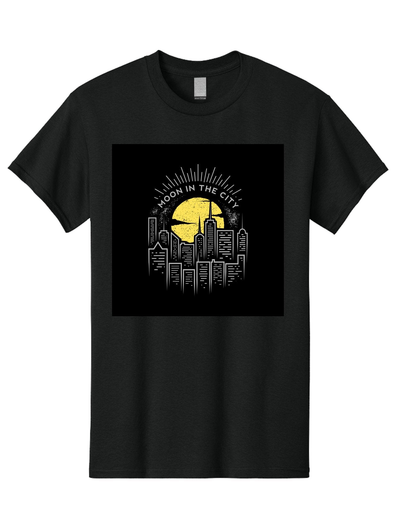 Moon-In-The-City Men'S Graphic Tee, 100% Cotton, Comfortable Casual Summer Wear, Machine Washable, City Skyline, Urban Landscape, Full Moon, Night Scene, Modern Architecture, Skyscrapers, Moonlit, City Life, Urban Ambiance, Nighttime Cityscape Aab474 3