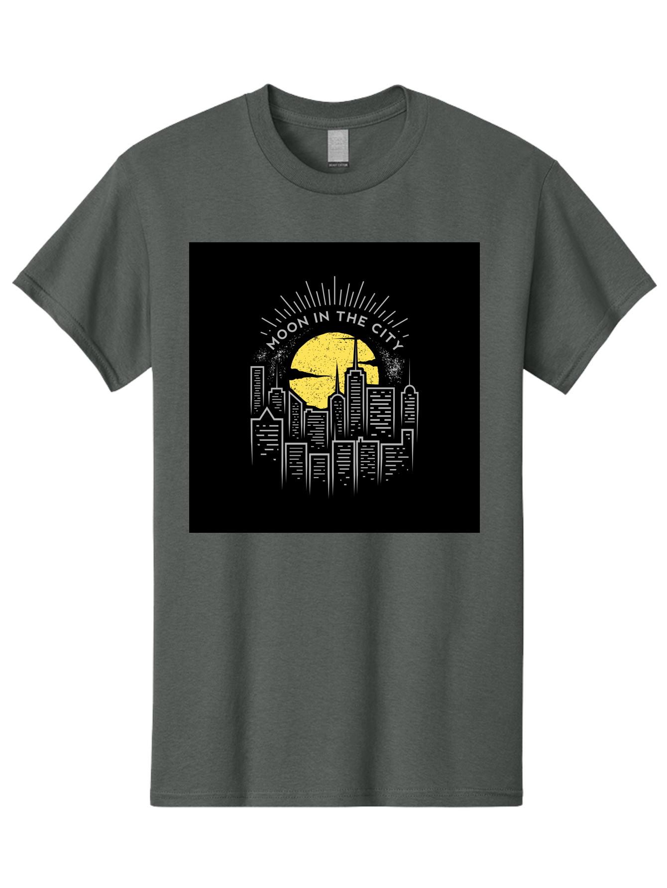 Moon-In-The-City Men'S Graphic Tee, 100% Cotton, Comfortable Casual Summer Wear, Machine Washable, City Skyline, Urban Landscape, Full Moon, Night Scene, Modern Architecture, Skyscrapers, Moonlit, City Life, Urban Ambiance, Nighttime Cityscape Aab474 3