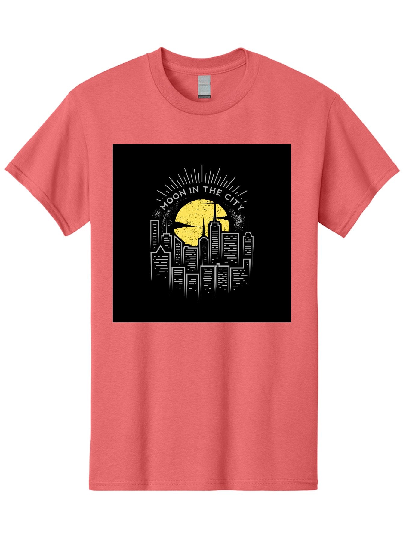 Moon-In-The-City Men'S Graphic Tee, 100% Cotton, Comfortable Casual Summer Wear, Machine Washable, City Skyline, Urban Landscape, Full Moon, Night Scene, Modern Architecture, Skyscrapers, Moonlit, City Life, Urban Ambiance, Nighttime Cityscape Aab474 15