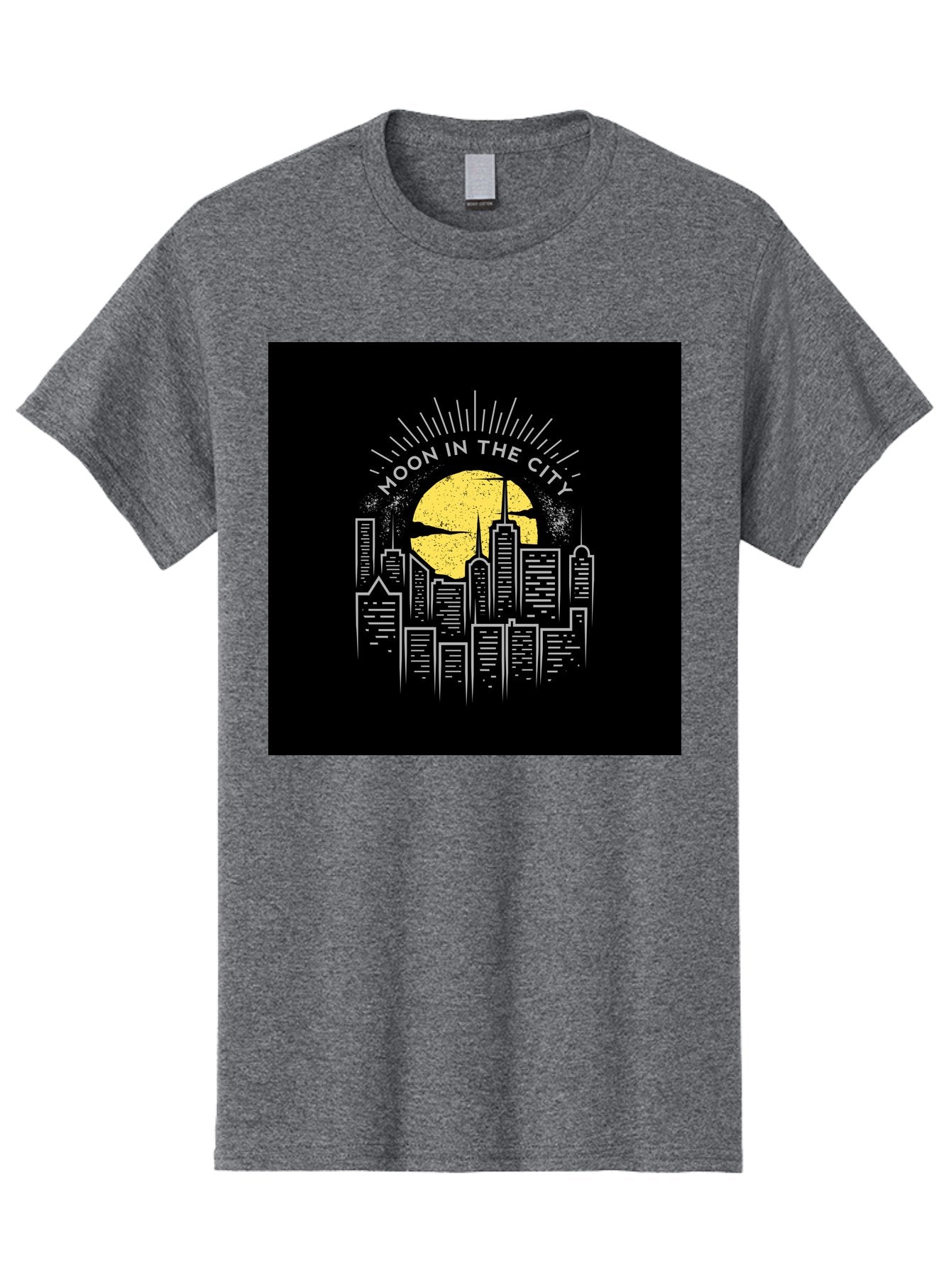 Moon-In-The-City Men'S Graphic Tee, 100% Cotton, Comfortable Casual Summer Wear, Machine Washable, City Skyline, Urban Landscape, Full Moon, Night Scene, Modern Architecture, Skyscrapers, Moonlit, City Life, Urban Ambiance, Nighttime Cityscape Aab474 10