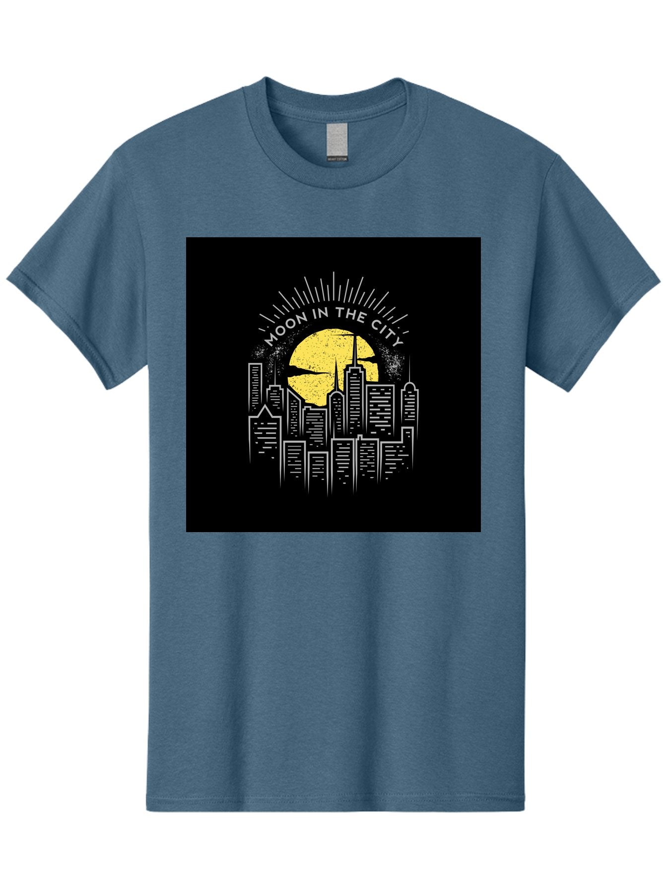 Moon-In-The-City Men'S Graphic Tee, 100% Cotton, Comfortable Casual Summer Wear, Machine Washable, City Skyline, Urban Landscape, Full Moon, Night Scene, Modern Architecture, Skyscrapers, Moonlit, City Life, Urban Ambiance, Nighttime Cityscape Aab474 14