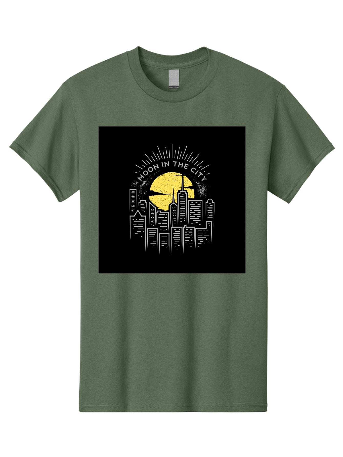 Moon-In-The-City Men'S Graphic Tee, 100% Cotton, Comfortable Casual Summer Wear, Machine Washable, City Skyline, Urban Landscape, Full Moon, Night Scene, Modern Architecture, Skyscrapers, Moonlit, City Life, Urban Ambiance, Nighttime Cityscape Aab474 4