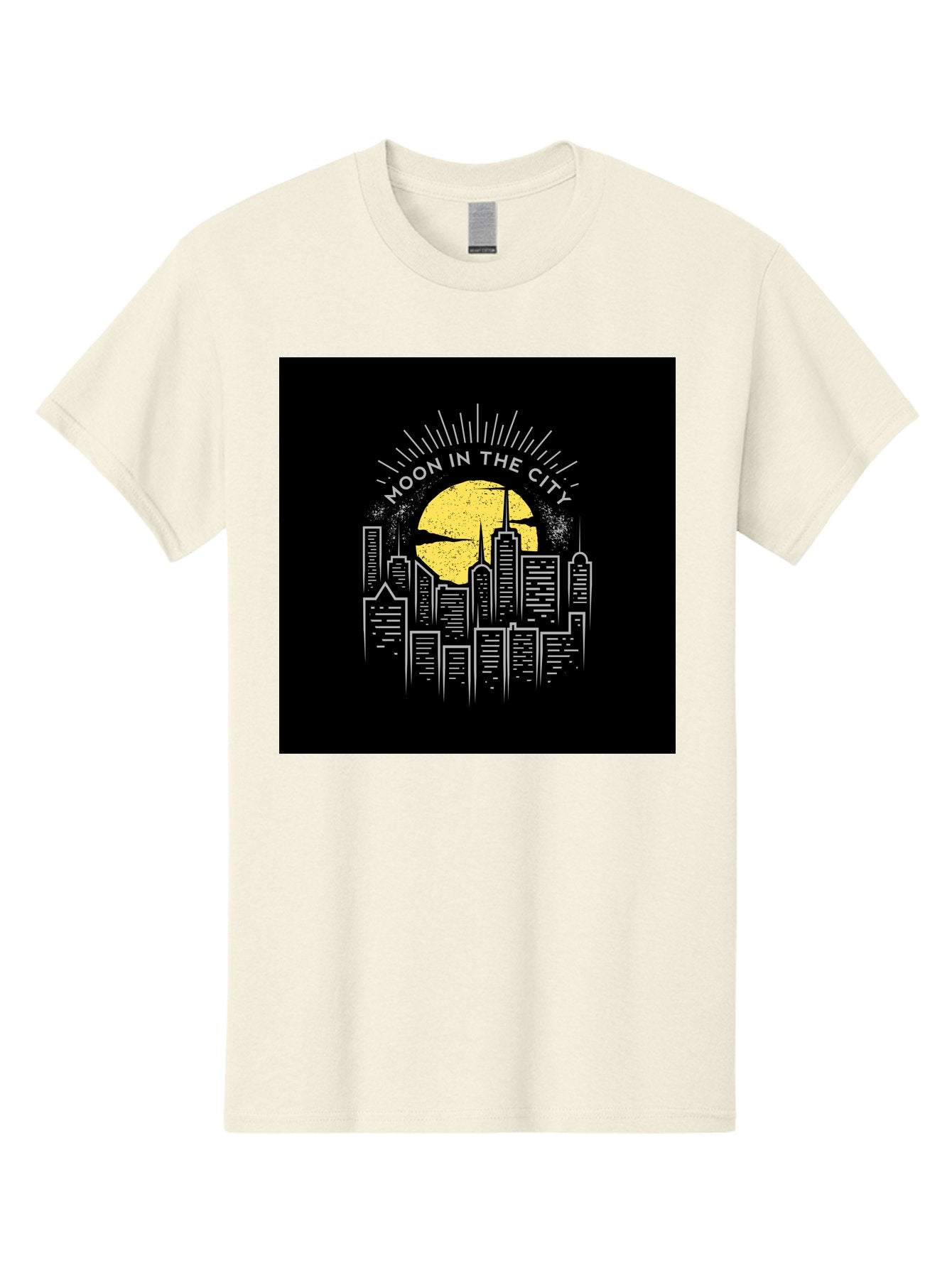 Moon-In-The-City Men'S Graphic Tee, 100% Cotton, Comfortable Casual Summer Wear, Machine Washable, City Skyline, Urban Landscape, Full Moon, Night Scene, Modern Architecture, Skyscrapers, Moonlit, City Life, Urban Ambiance, Nighttime Cityscape Aab474 7